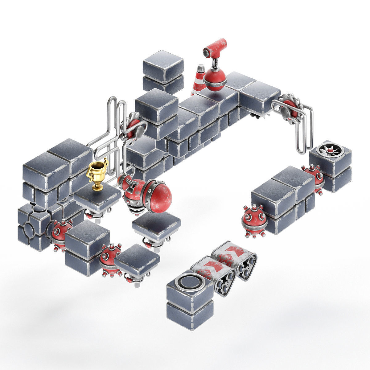 stylized level modular platformer pack Low-poly 3D model_1