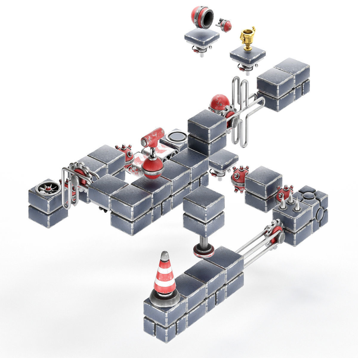 stylized level modular platformer pack Low-poly 3D model_2