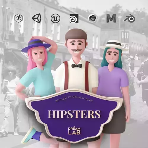 Hipsters - Rigged 3D Characters 12 Animations Low-poly 3D model