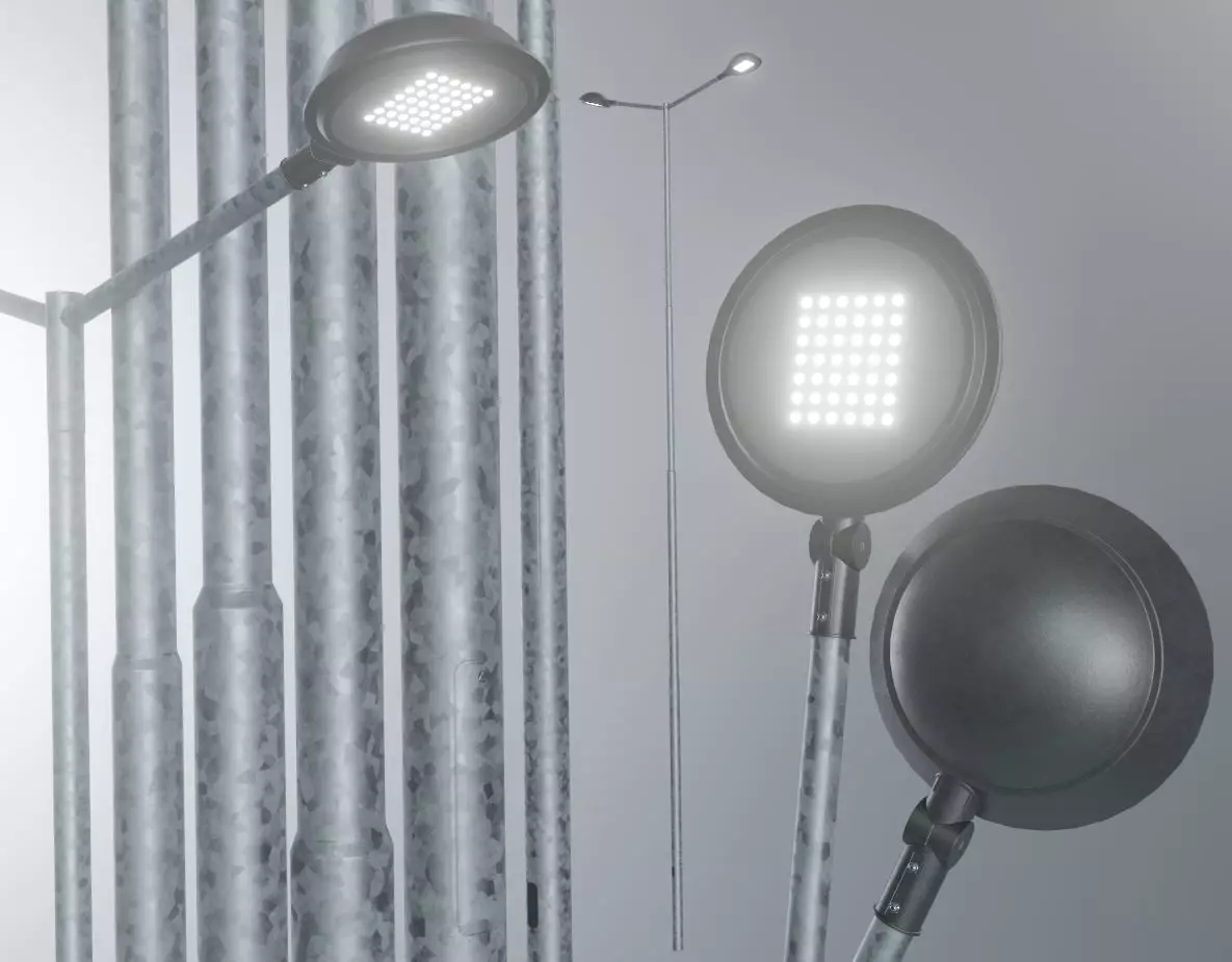 Street Light 4 Galvanized F2 M1 K0 10000mm Low-poly 3D model_0