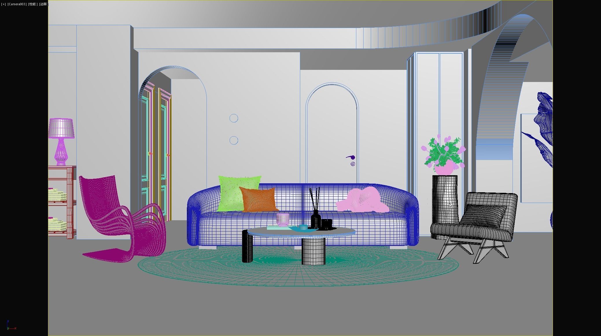 Mid Century interior scene 3D model 3D model_4