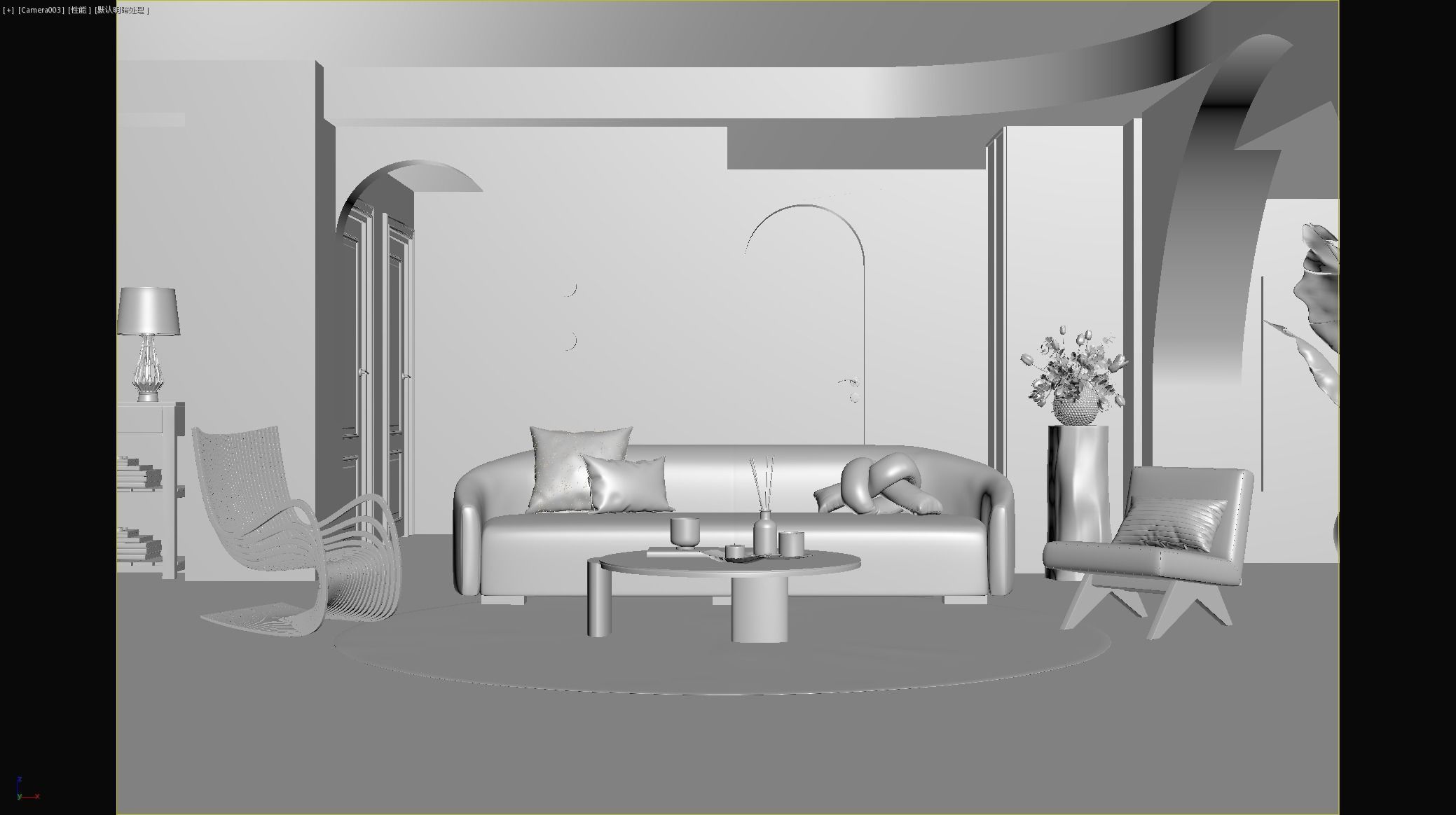 Mid Century interior scene 3D model 3D model_3