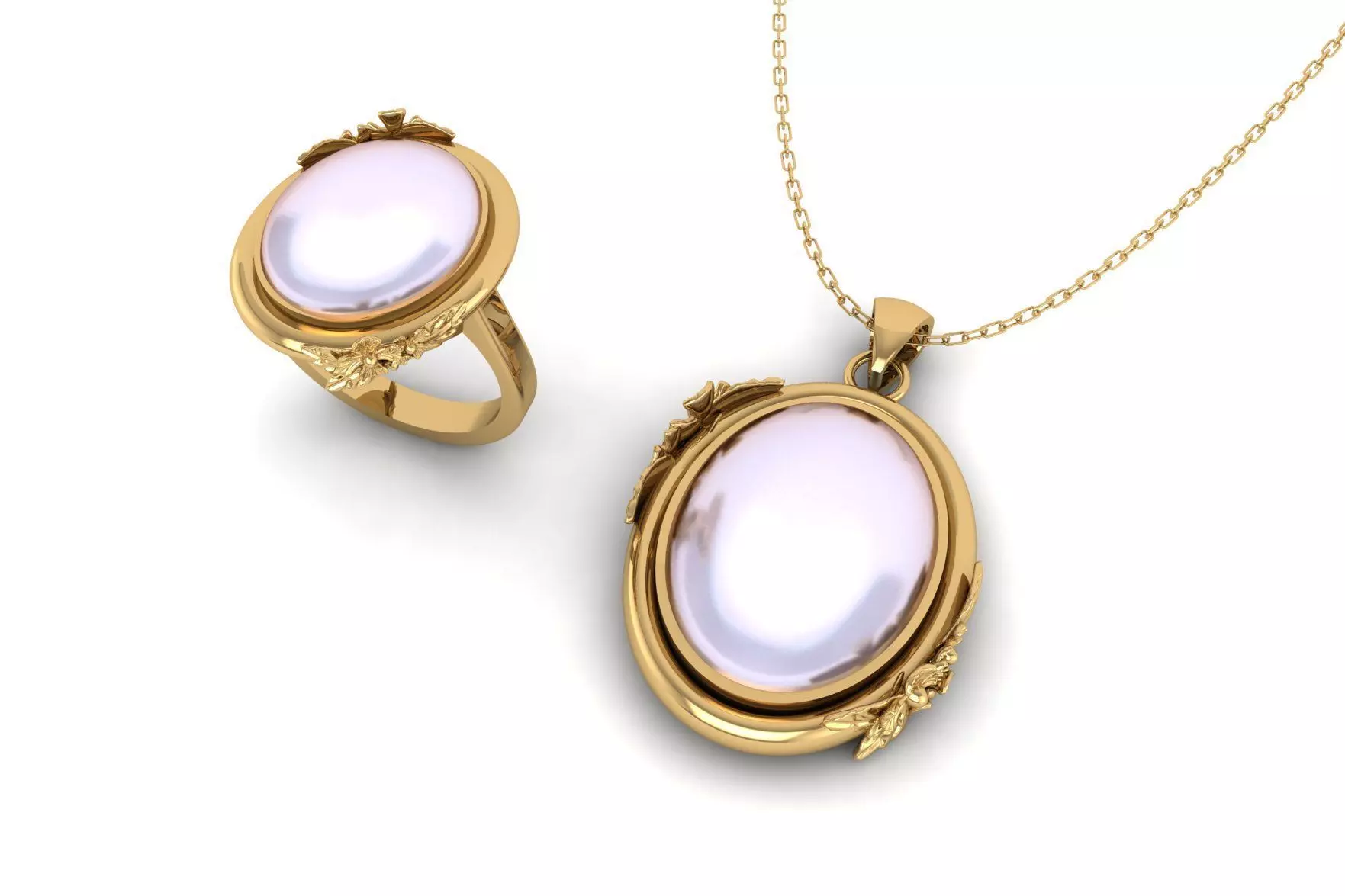 Pearl Ring and Pendant Set S 21 3D print model_0