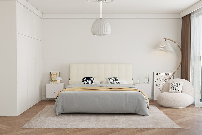 Comfortable bedroom interior scene  3D model 2