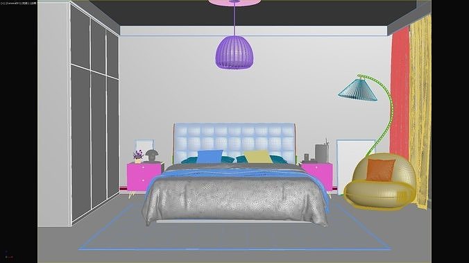 Comfortable bedroom interior scene  3D model 4