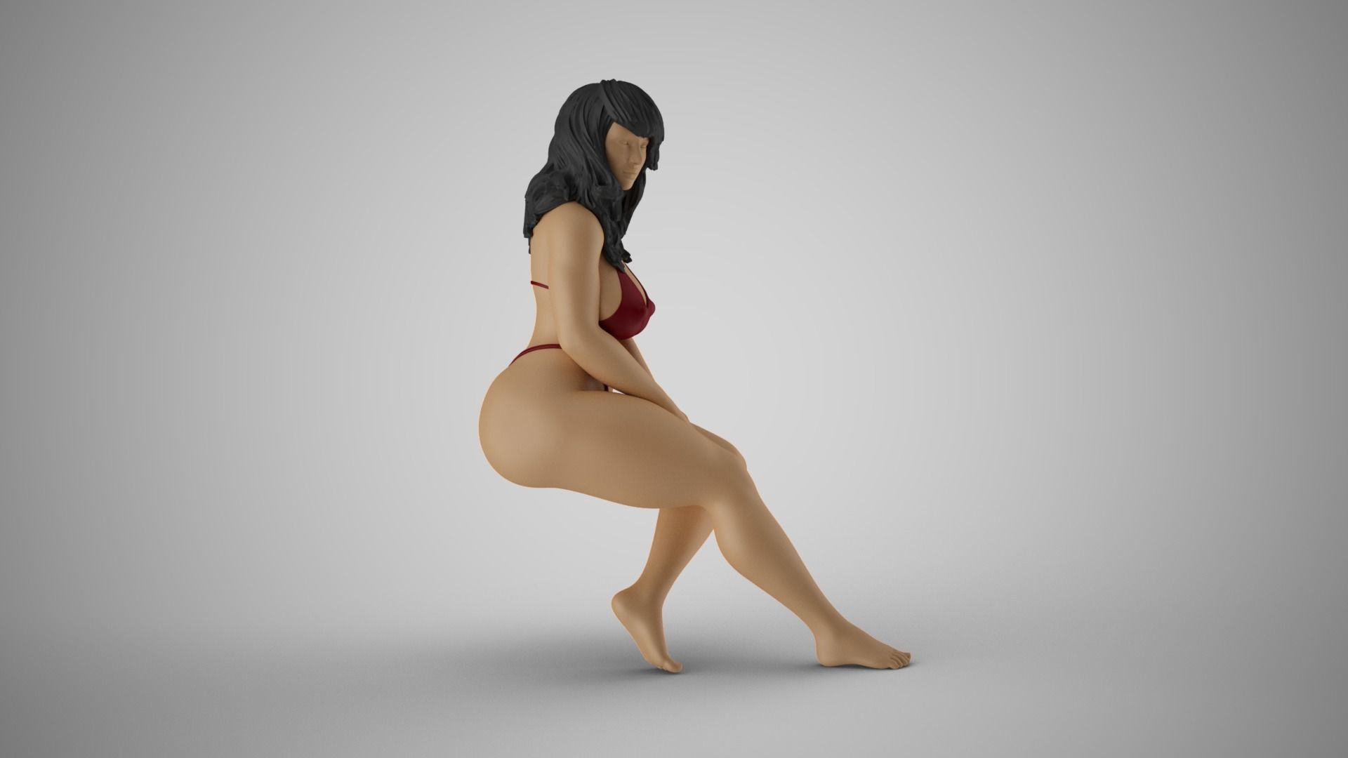 Girl Sitting with Hands on Legs 3D print model_4