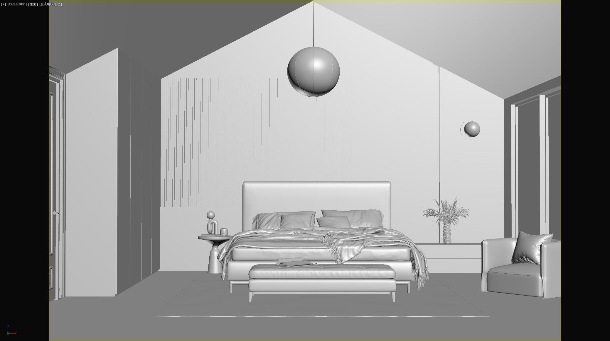 Comfortable bedroom interior scene 3D model 3D model_8