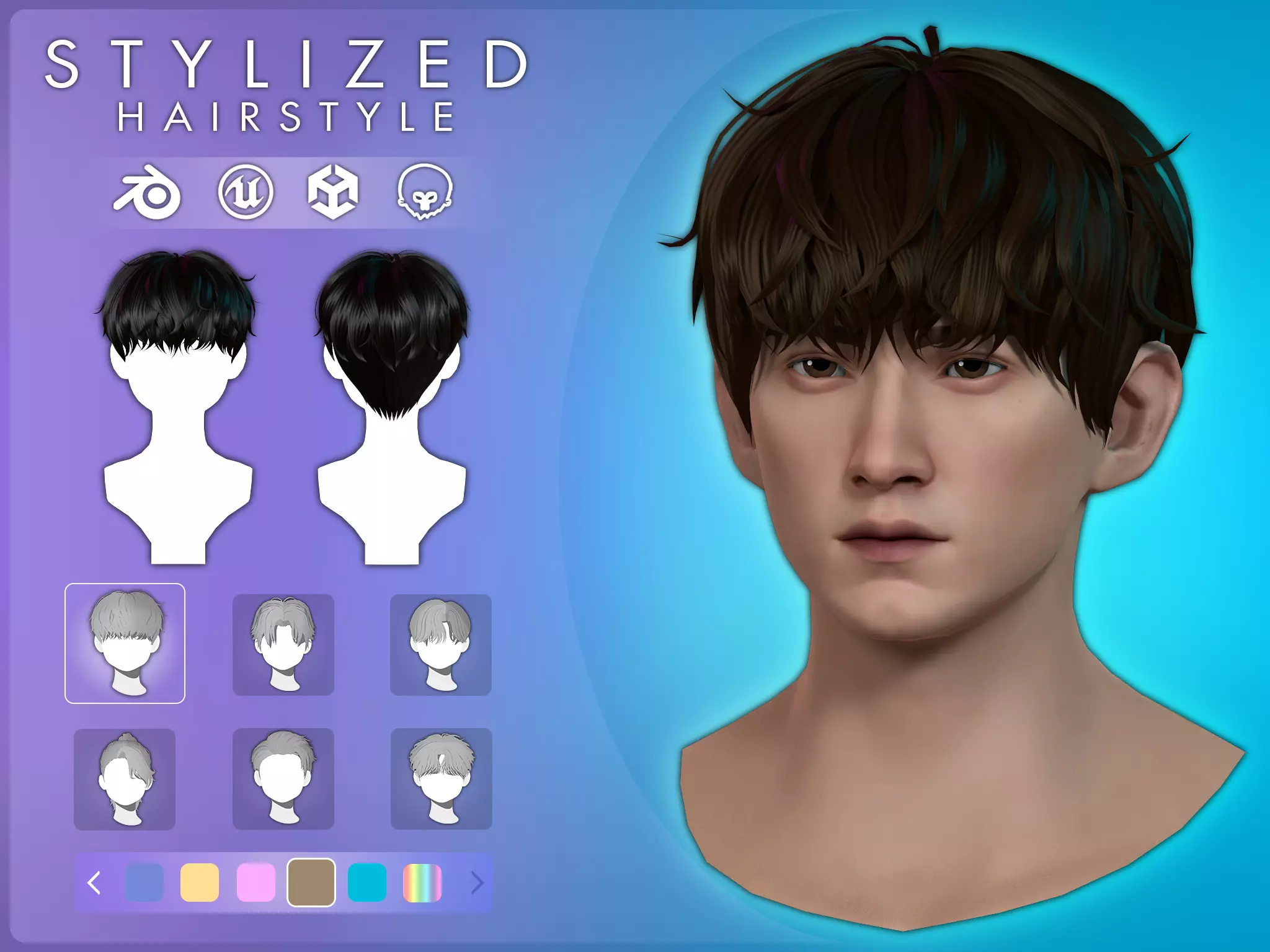 Game Hair - Stylized Male Hairstyle V1 Low-poly 3D model_0