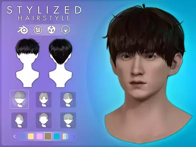 Game Hair - Stylized Male Hairstyle V1 Low-poly 3D model