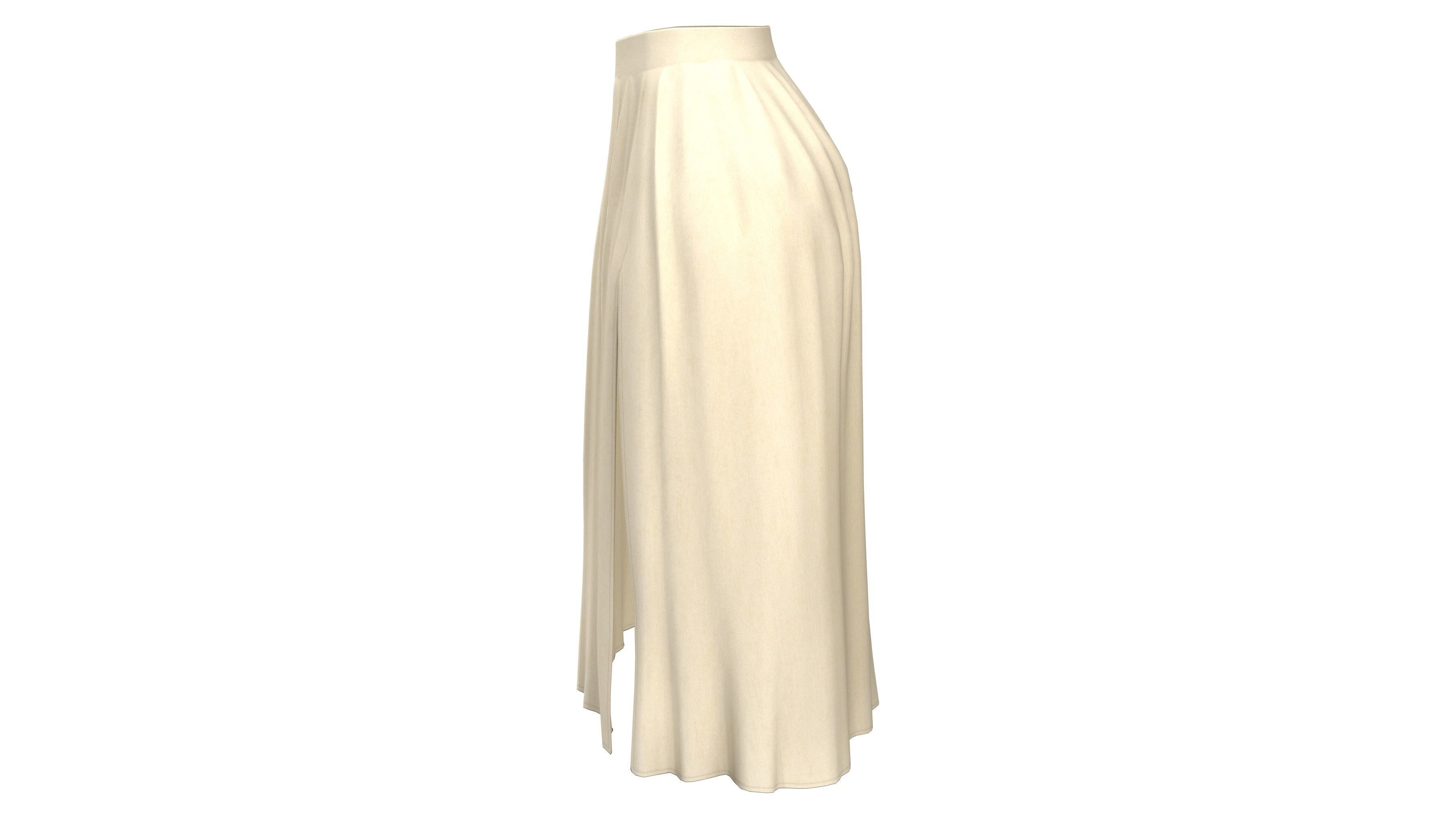 Beige Thigh Split Ruffled Light Skirt Low-poly 3D model_3