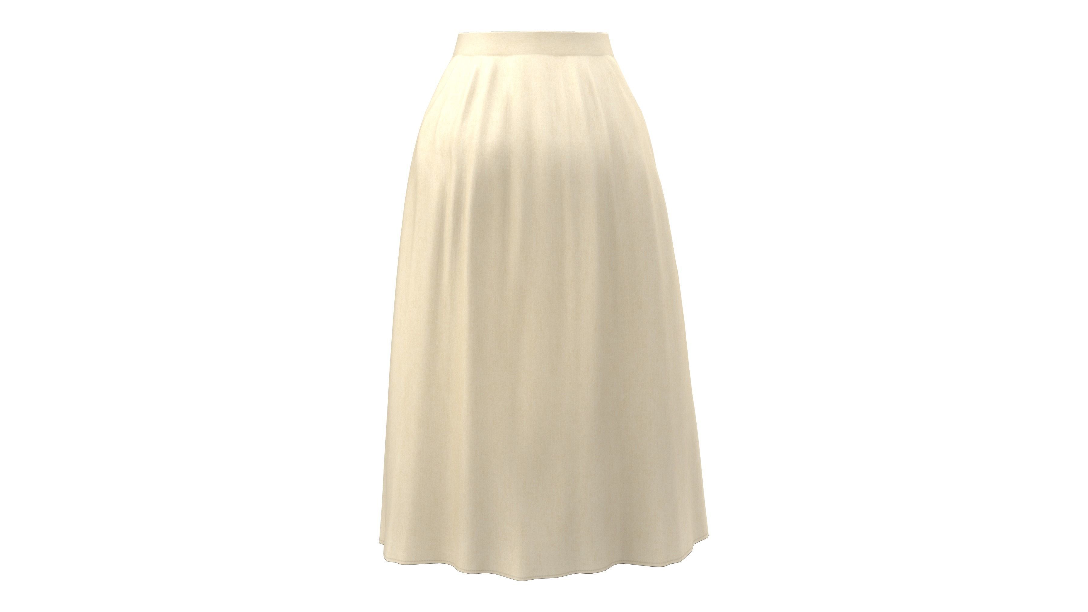 Beige Thigh Split Ruffled Light Skirt Low-poly 3D model_4