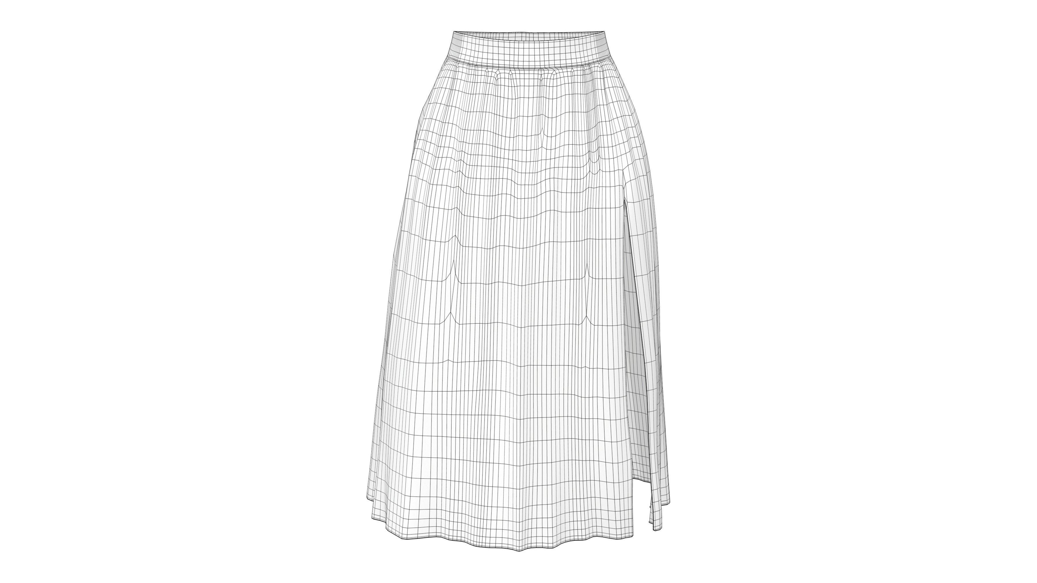 Beige Thigh Split Ruffled Light Skirt Low-poly 3D model_5