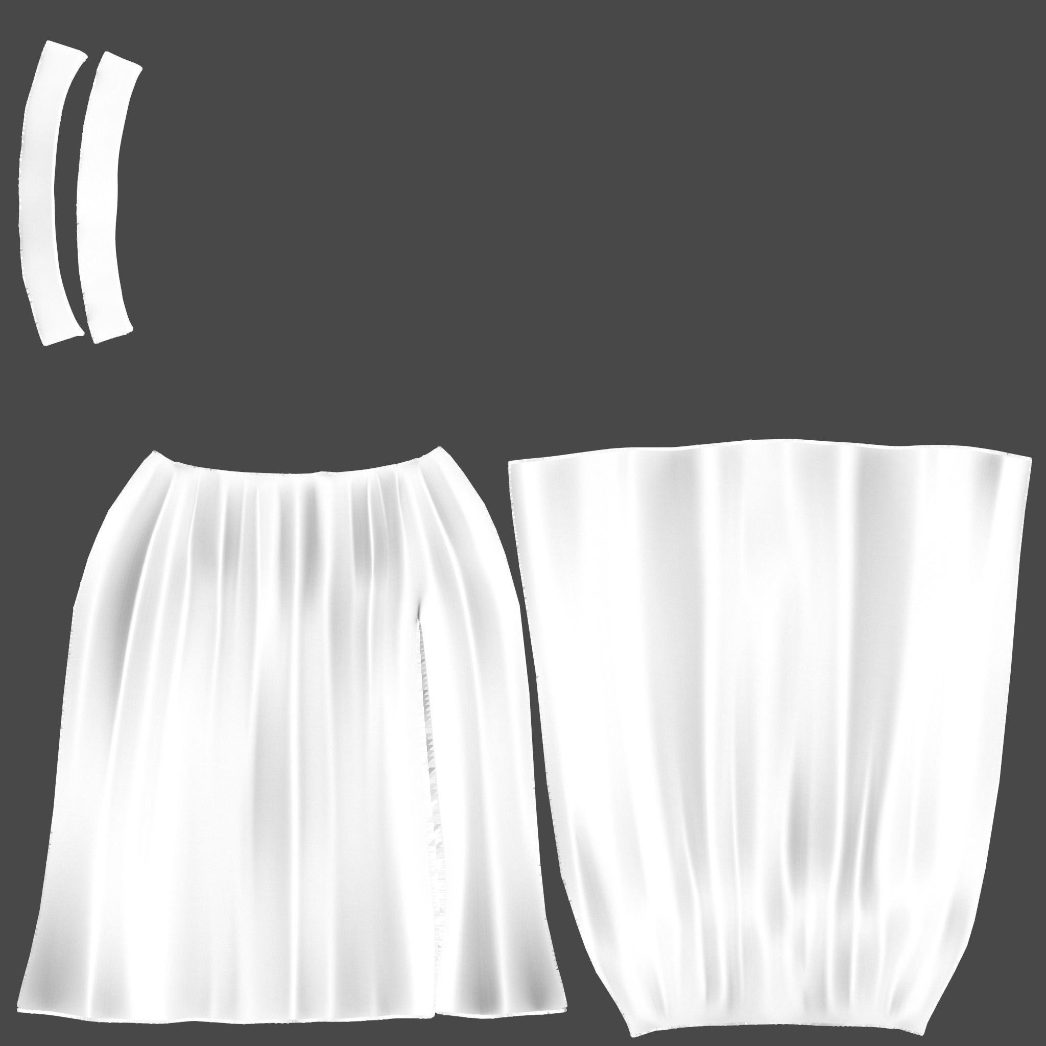 Beige Thigh Split Ruffled Light Skirt Low-poly 3D model_11