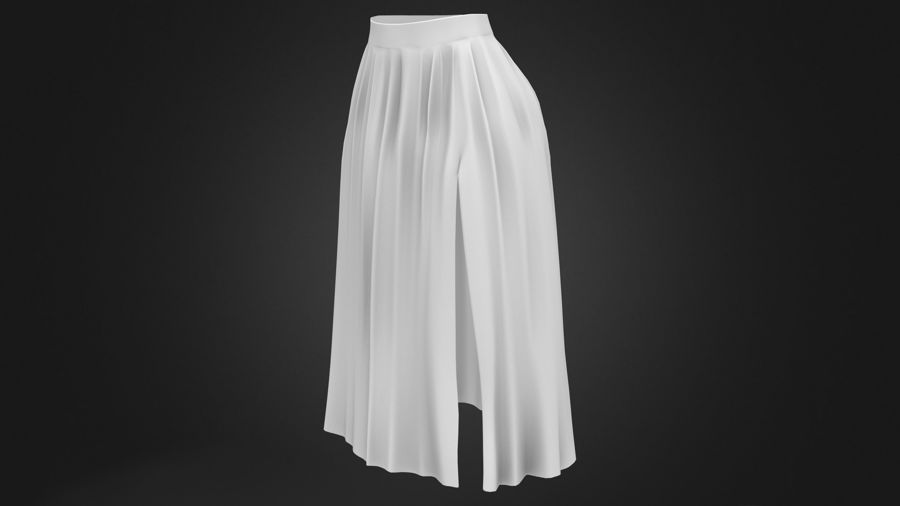 Beige Thigh Split Ruffled Light Skirt Low-poly 3D model_7