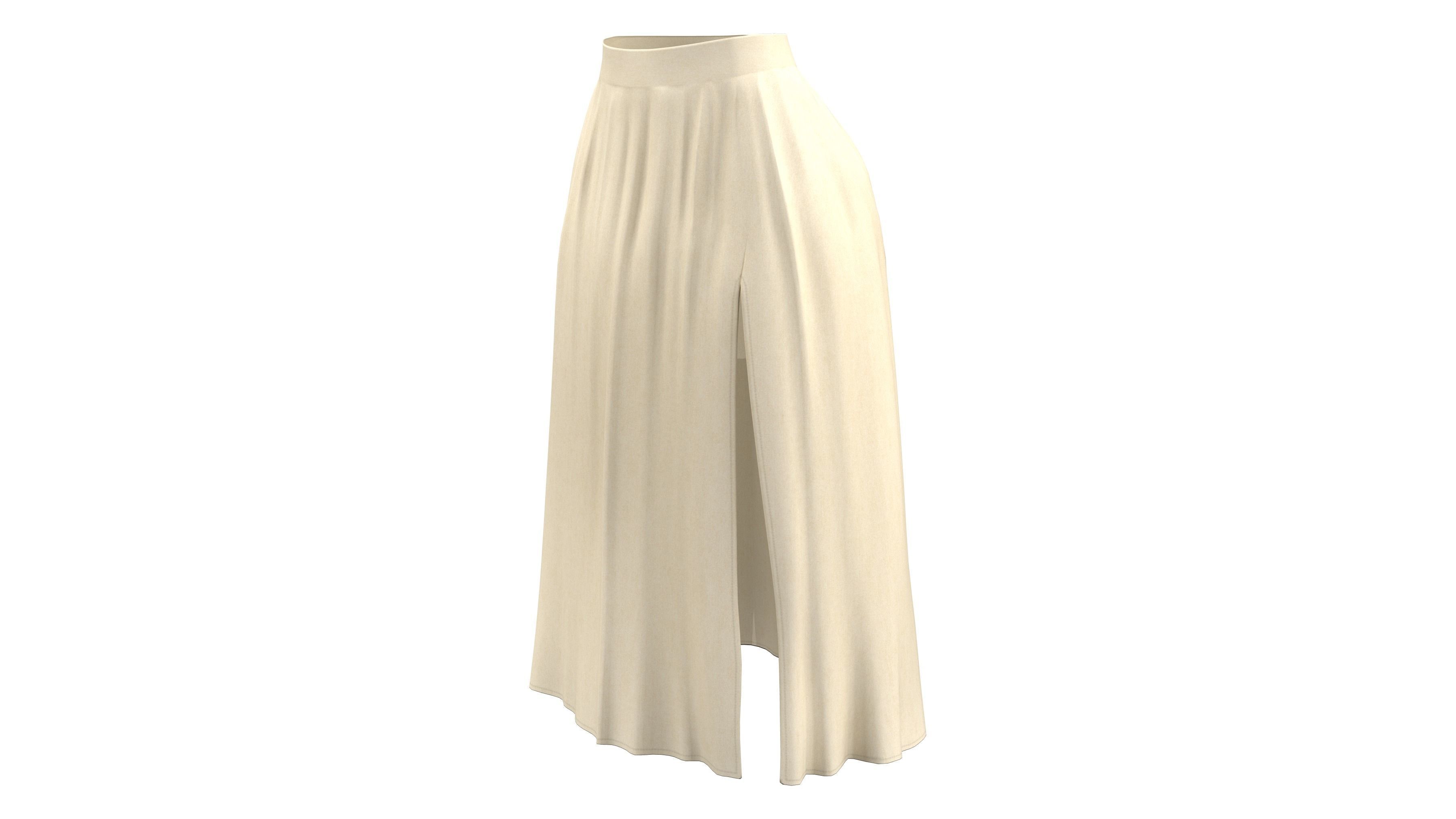 Beige Thigh Split Ruffled Light Skirt Low-poly 3D model_2
