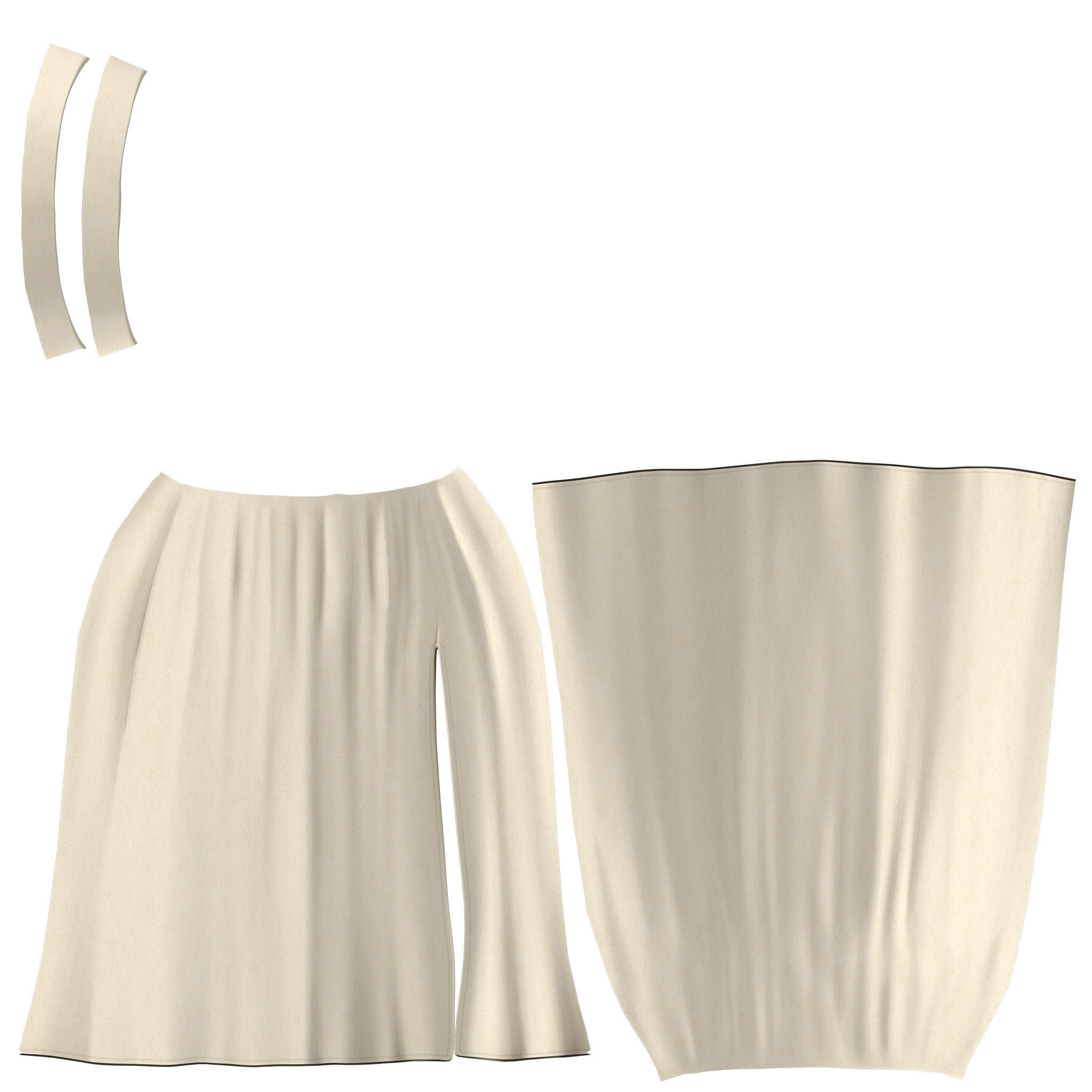 Beige Thigh Split Ruffled Light Skirt Low-poly 3D model_8