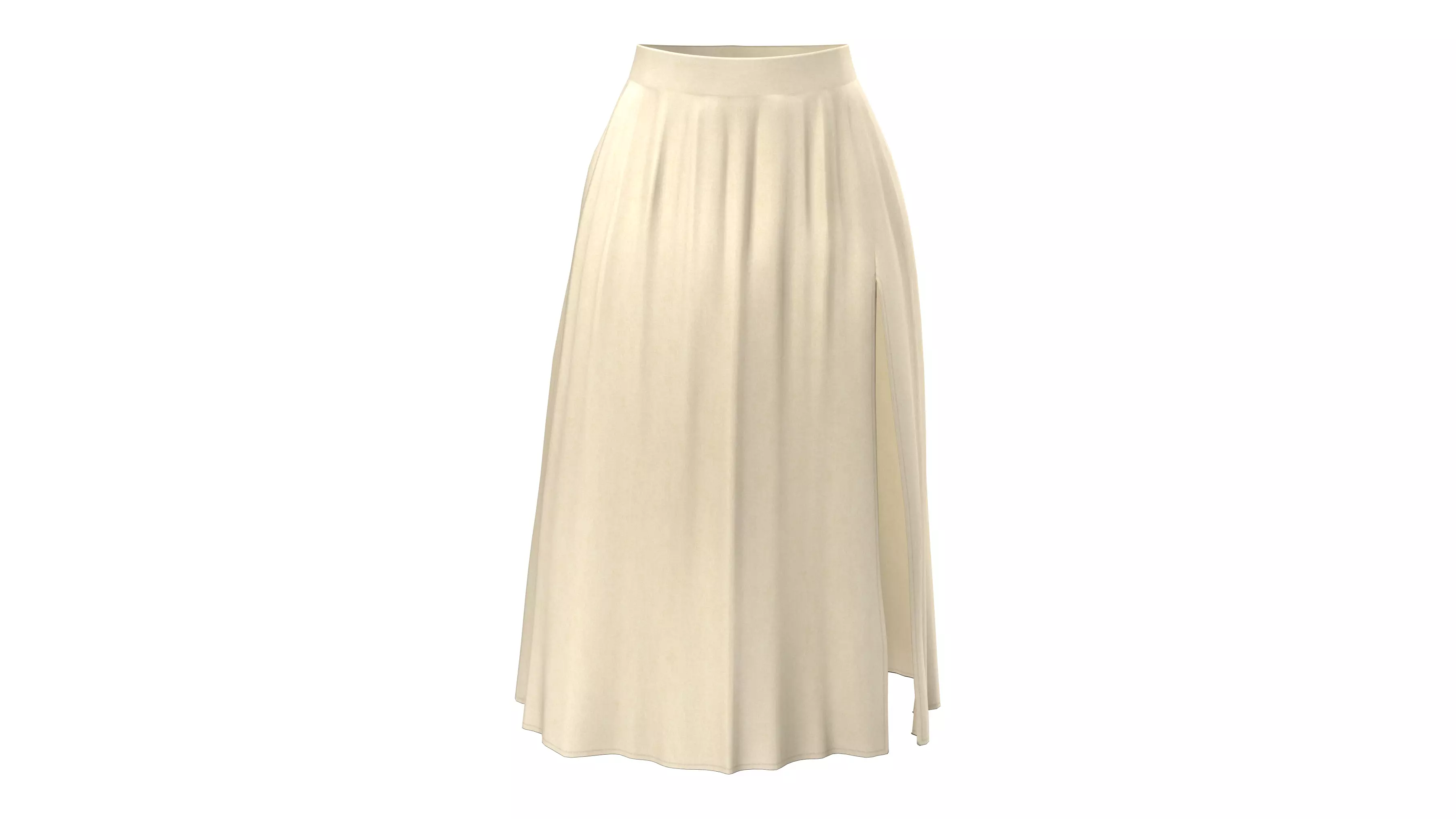 Beige Thigh Split Ruffled Light Skirt Low-poly 3D model_0