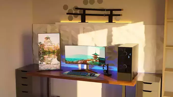 Gaming Desk in Japanesse Style 3d Model by Nikdox 3D model