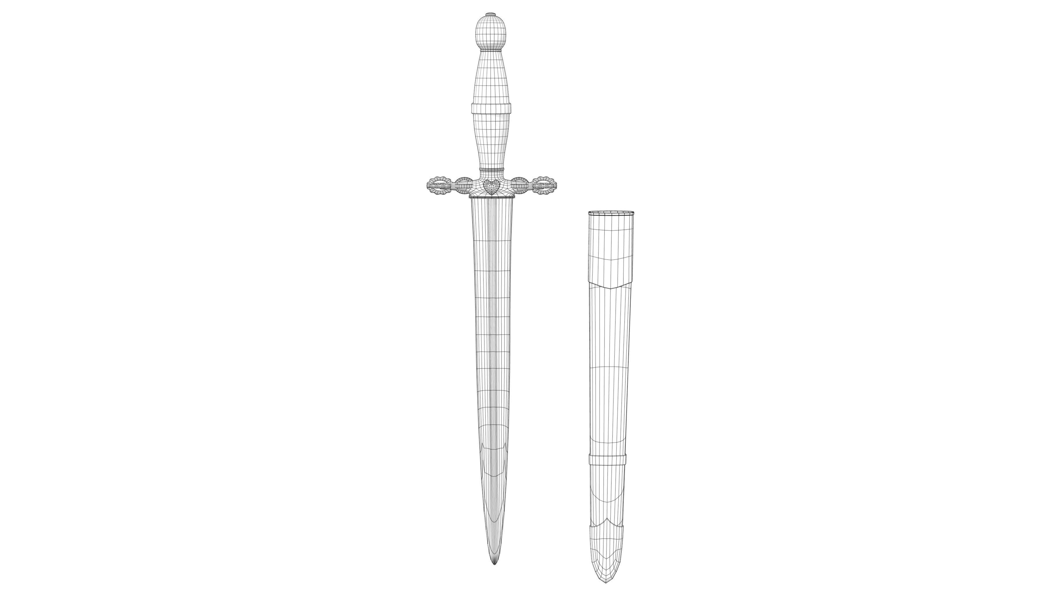 Medieval Dagger and Scabbard Low-poly 3D model_6