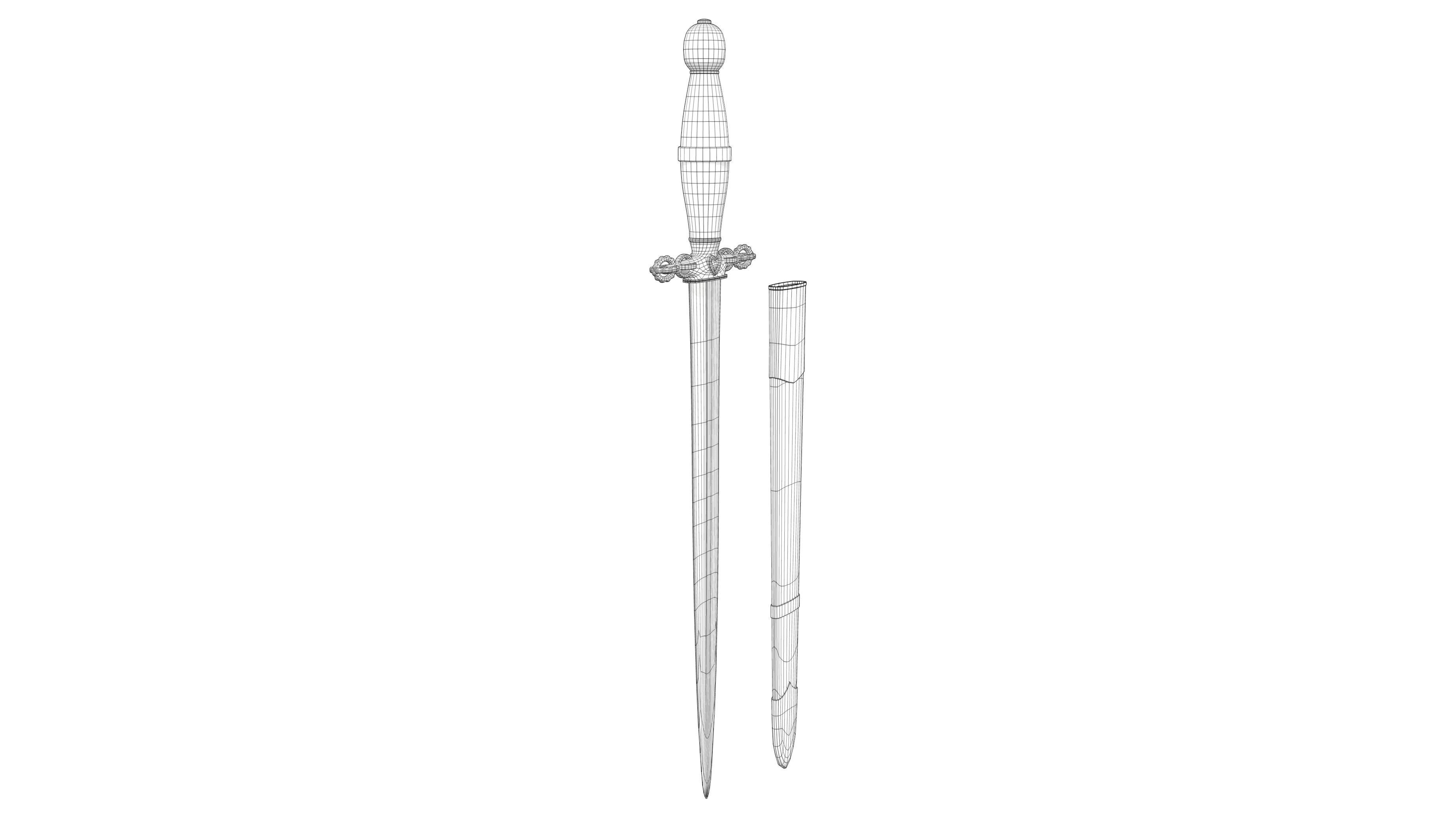 Medieval Dagger and Scabbard Low-poly 3D model_7