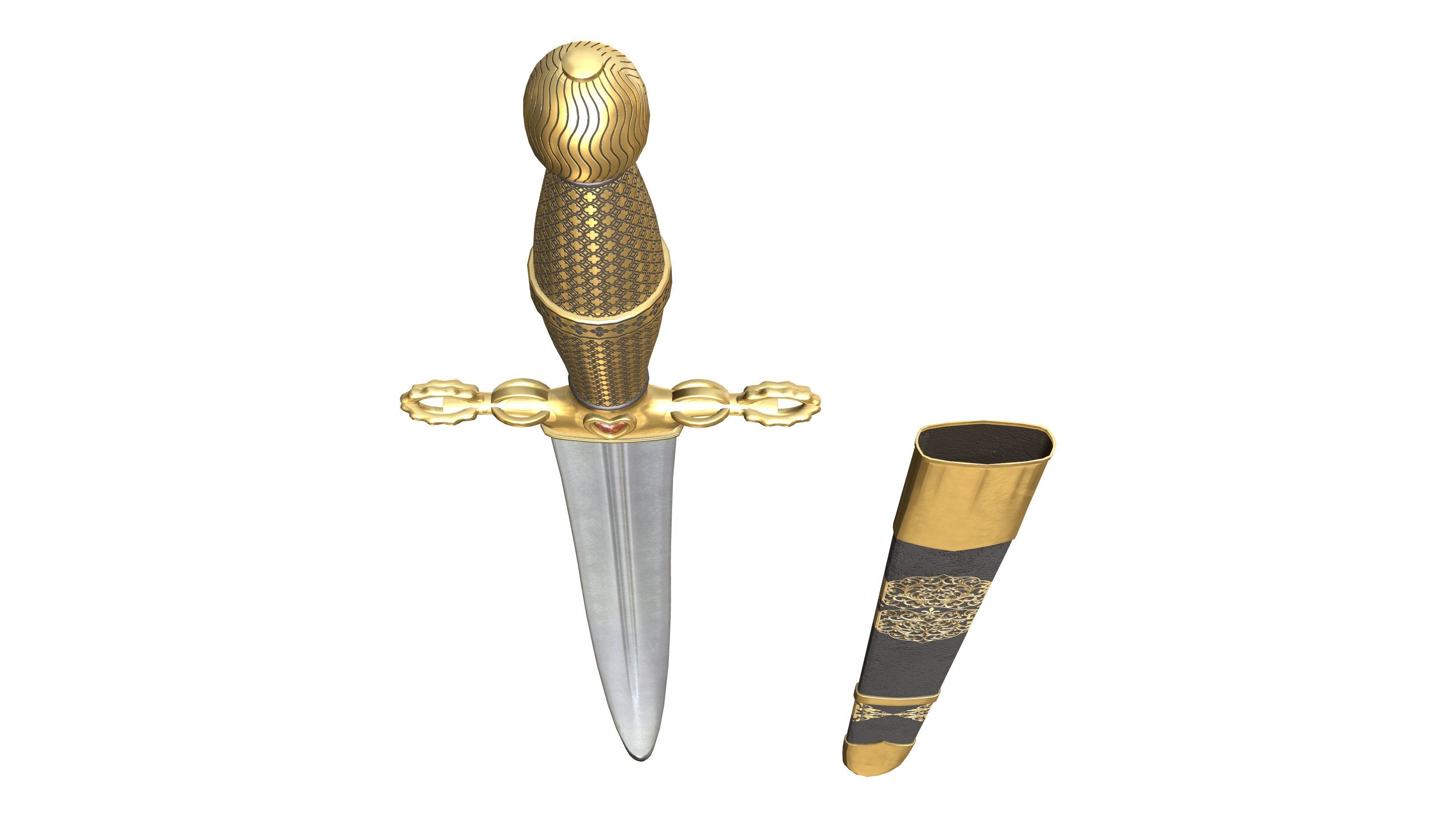 Medieval Dagger and Scabbard Low-poly 3D model_4