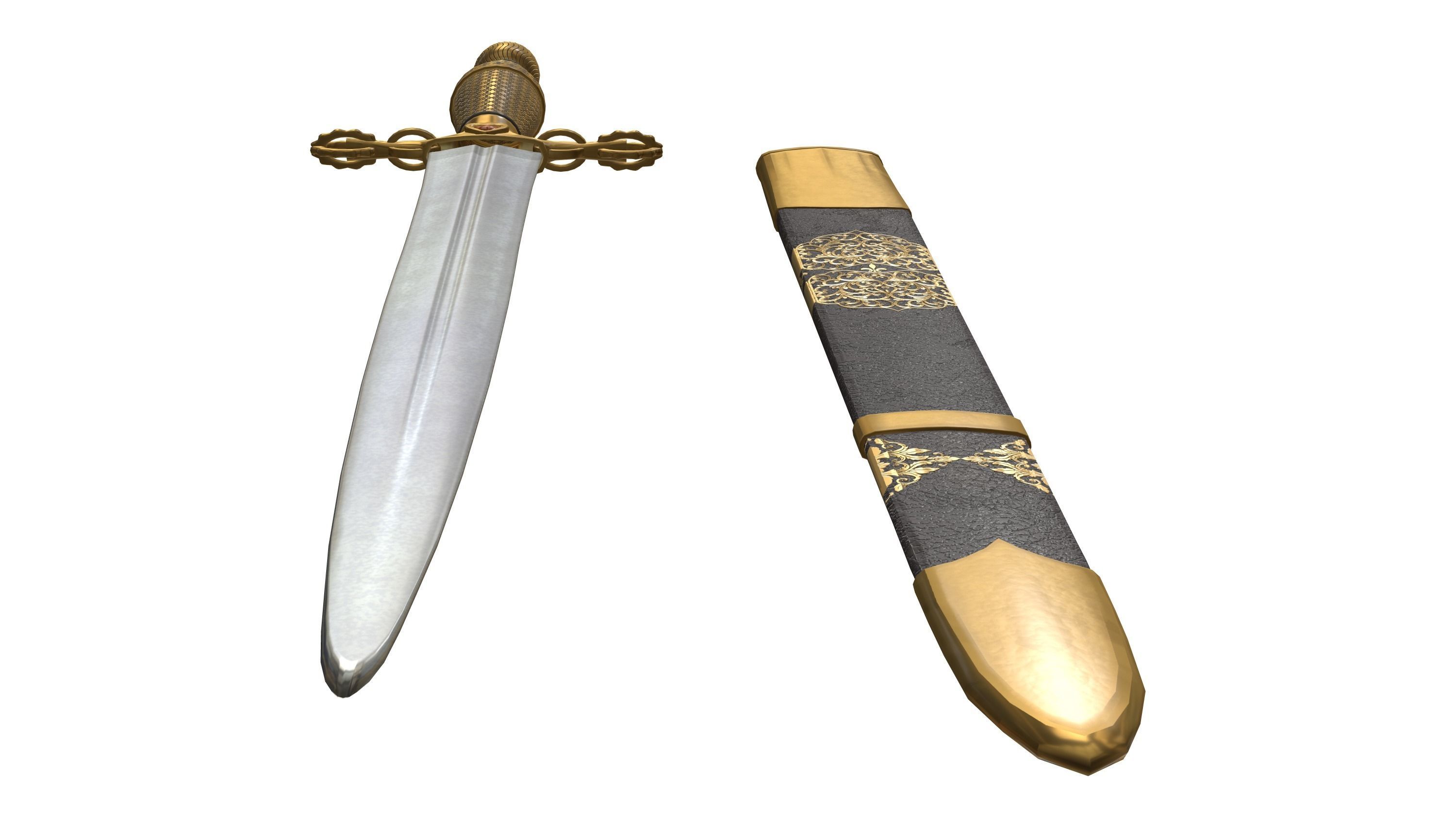 Medieval Dagger and Scabbard Low-poly 3D model_5