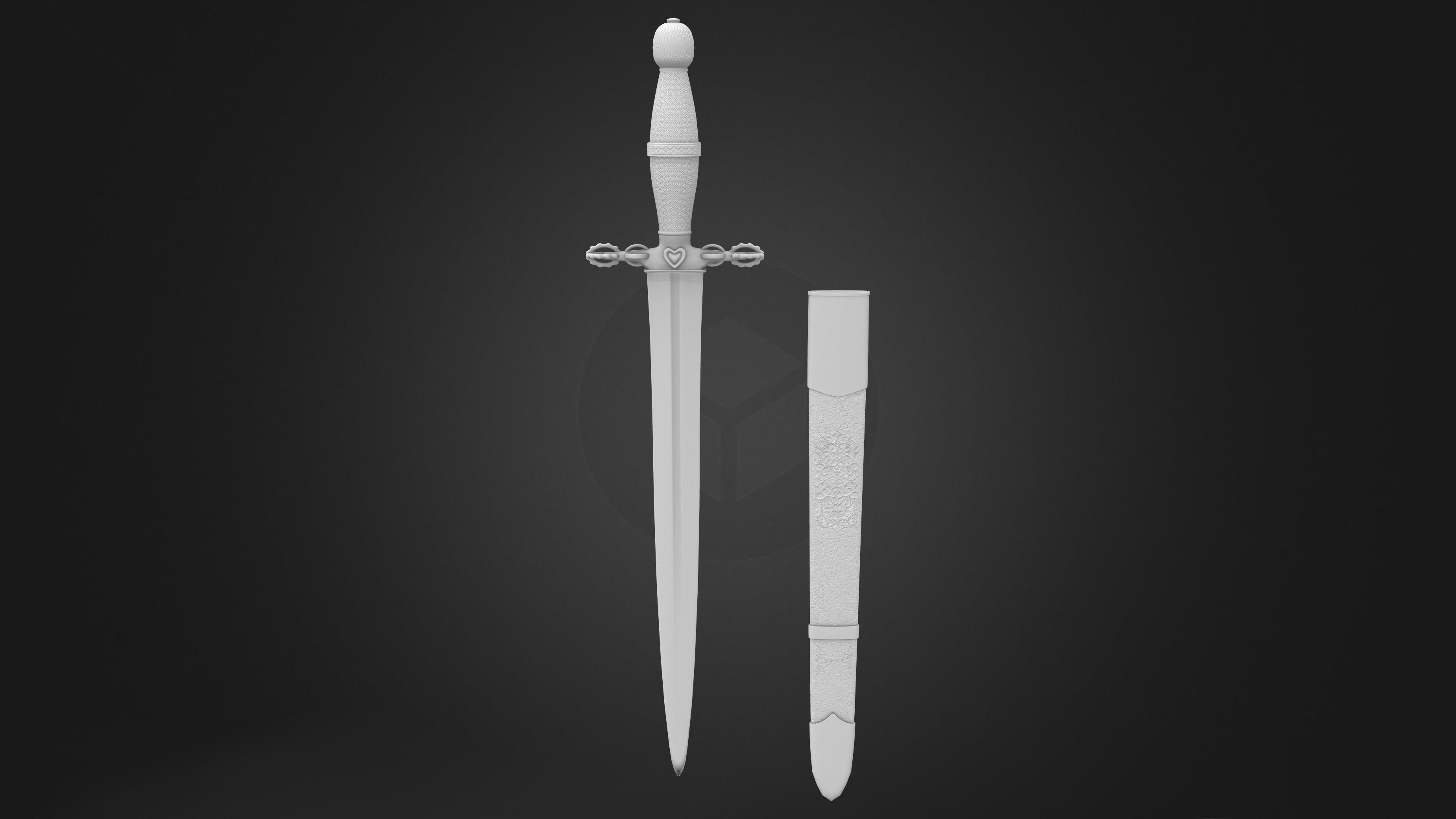 Medieval Dagger and Scabbard Low-poly 3D model_8