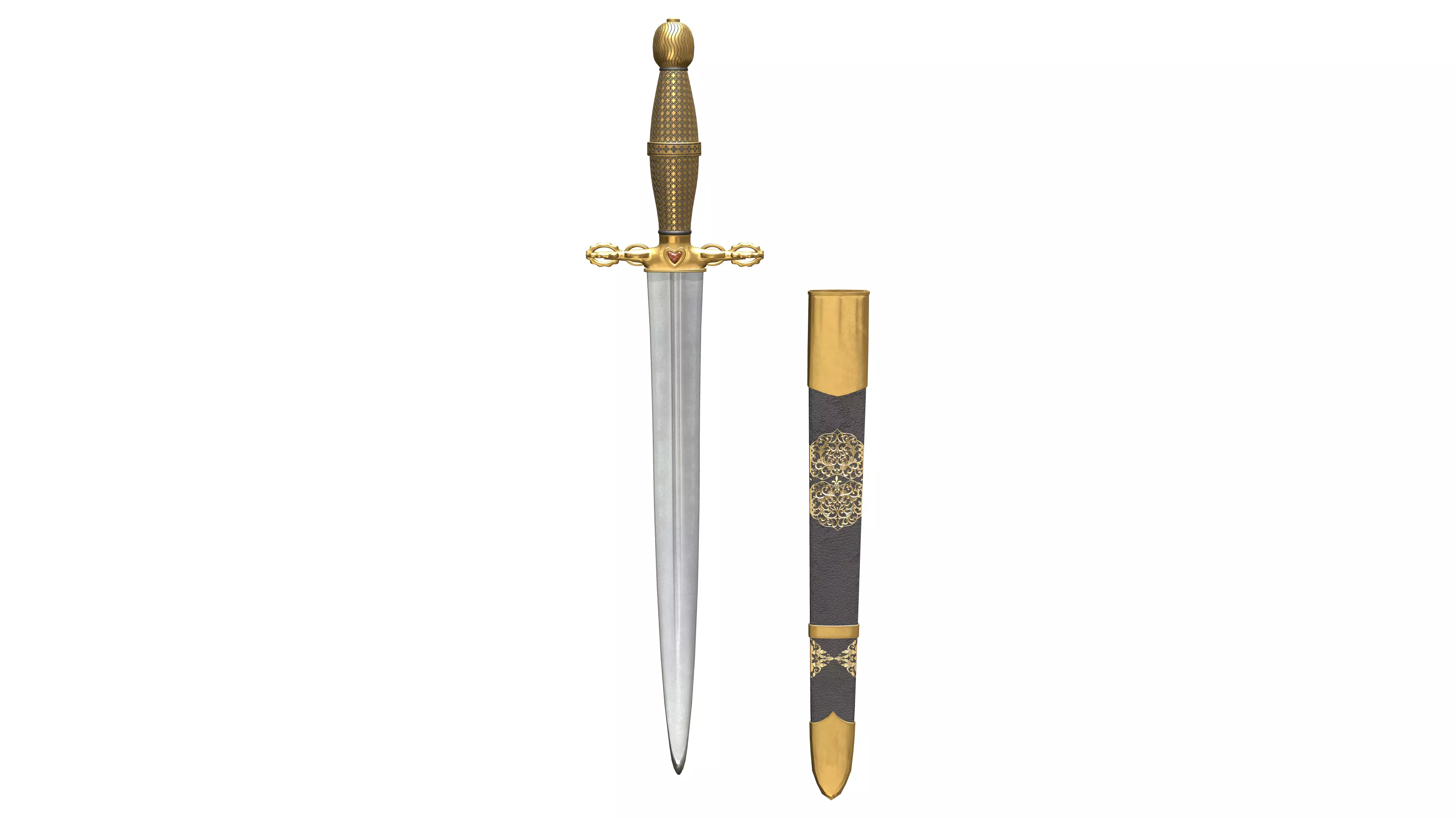 Medieval Dagger and Scabbard Low-poly 3D model_0