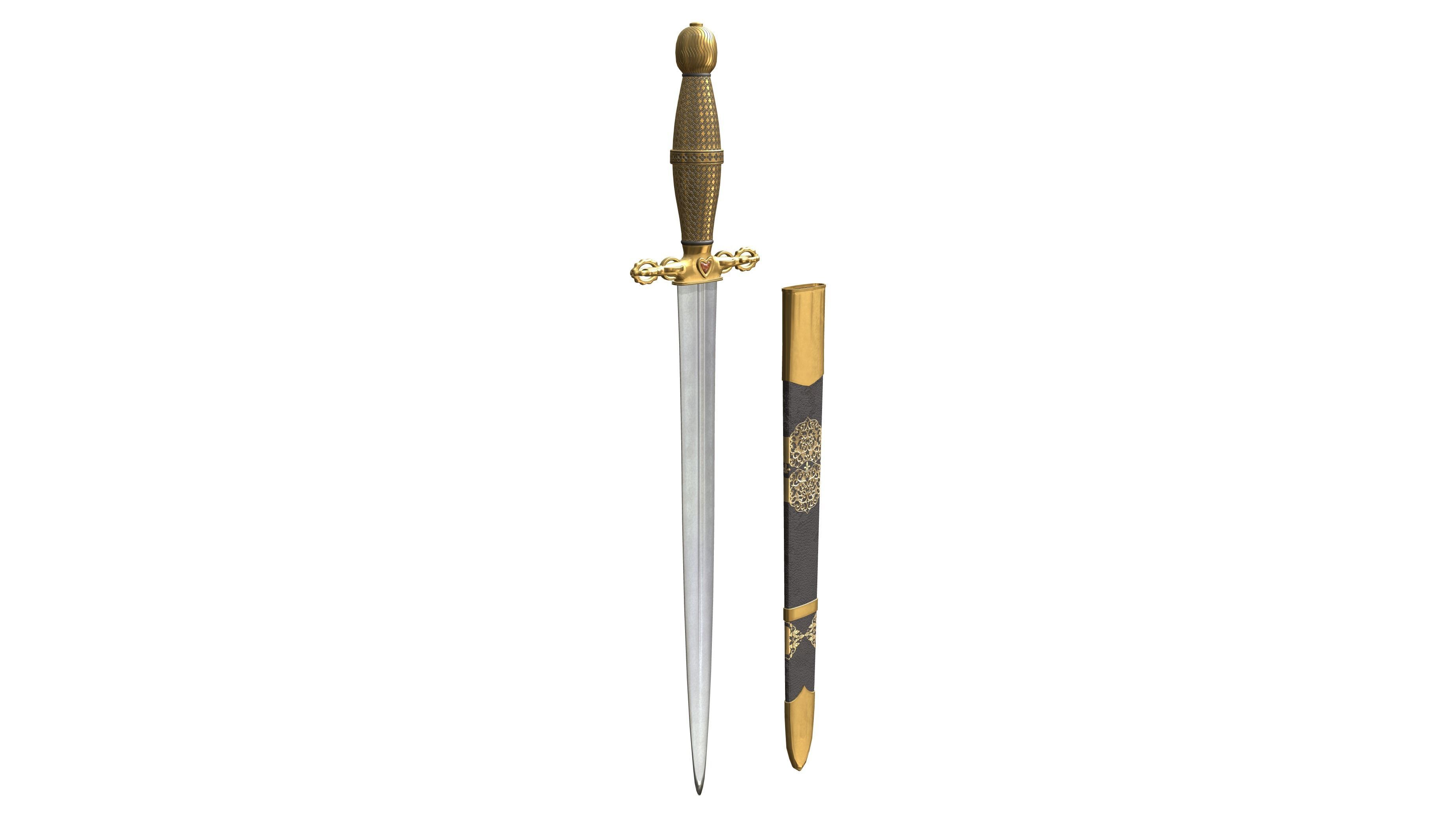 Medieval Dagger and Scabbard Low-poly 3D model_2