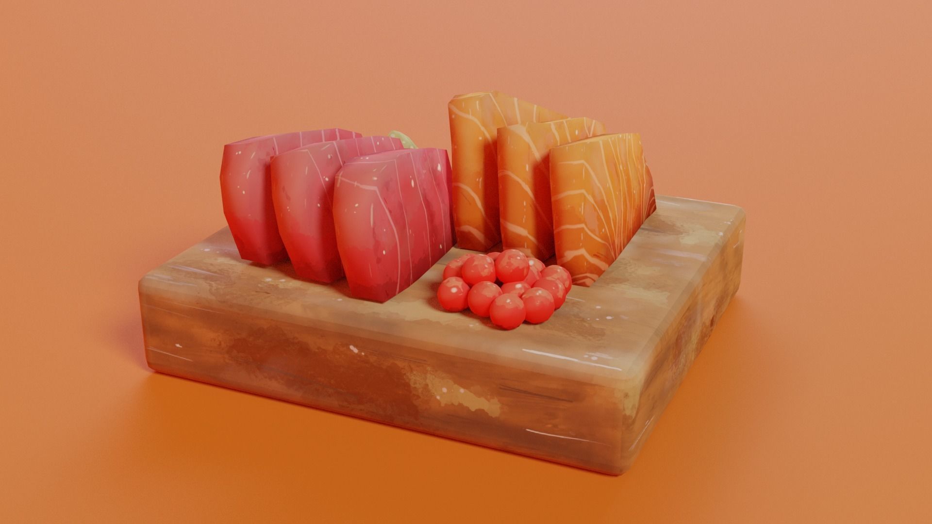 Hand-painted sashimi Low-poly 3D model_4