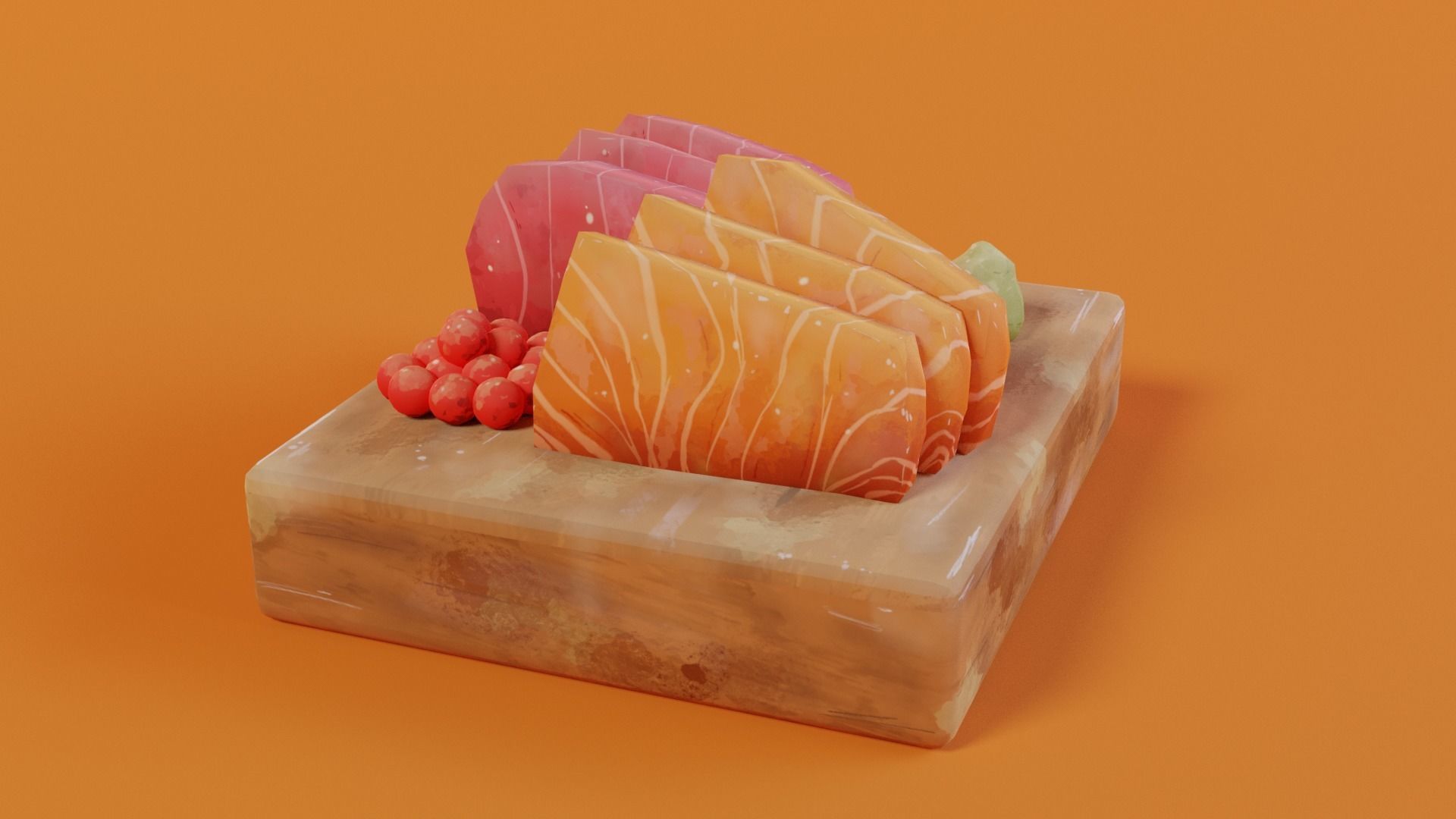 Hand-painted sashimi Low-poly 3D model_2
