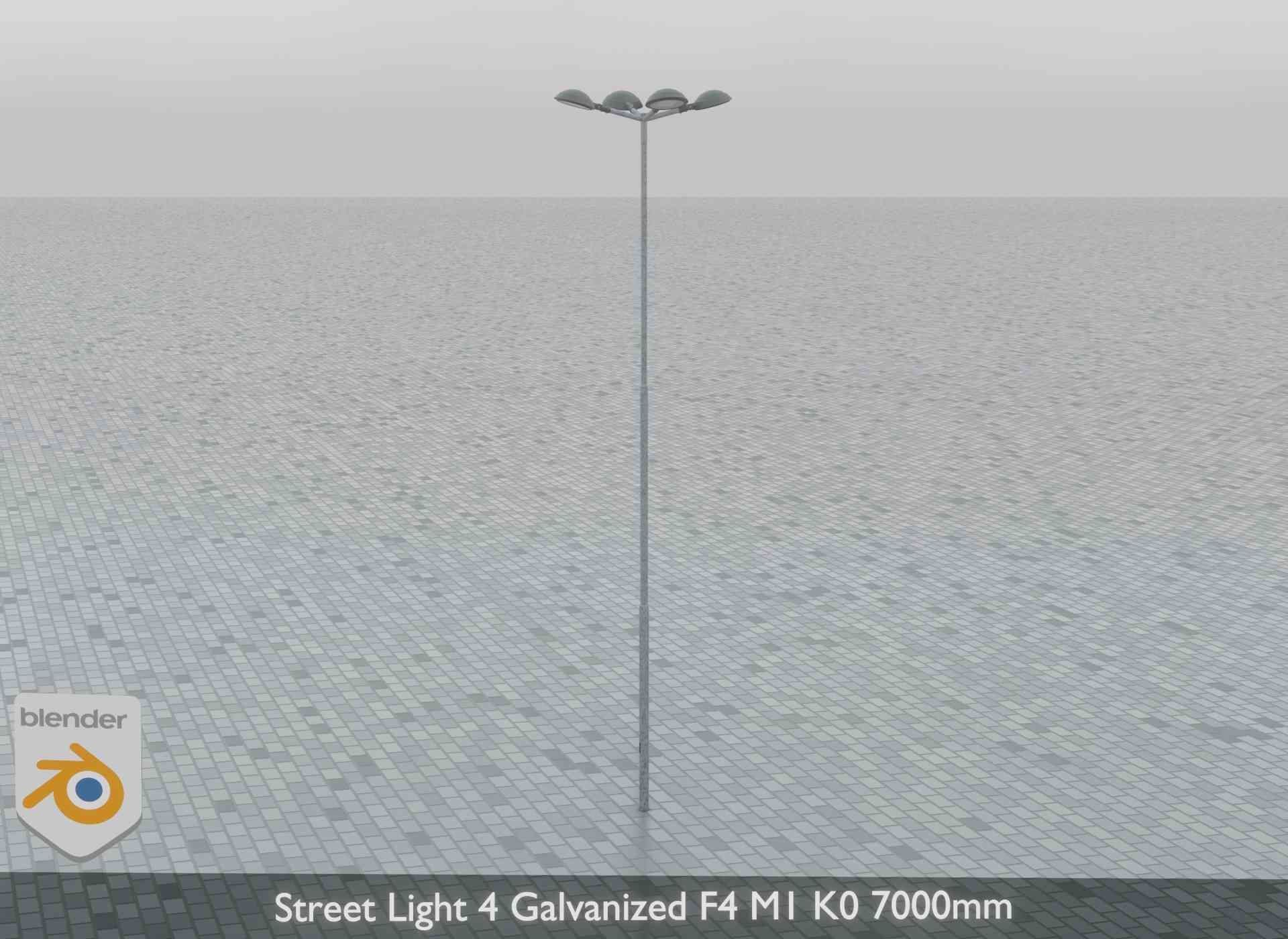 Street Light 4 Galvanized F4 M1 K0 7000mm Low-poly 3D model_8