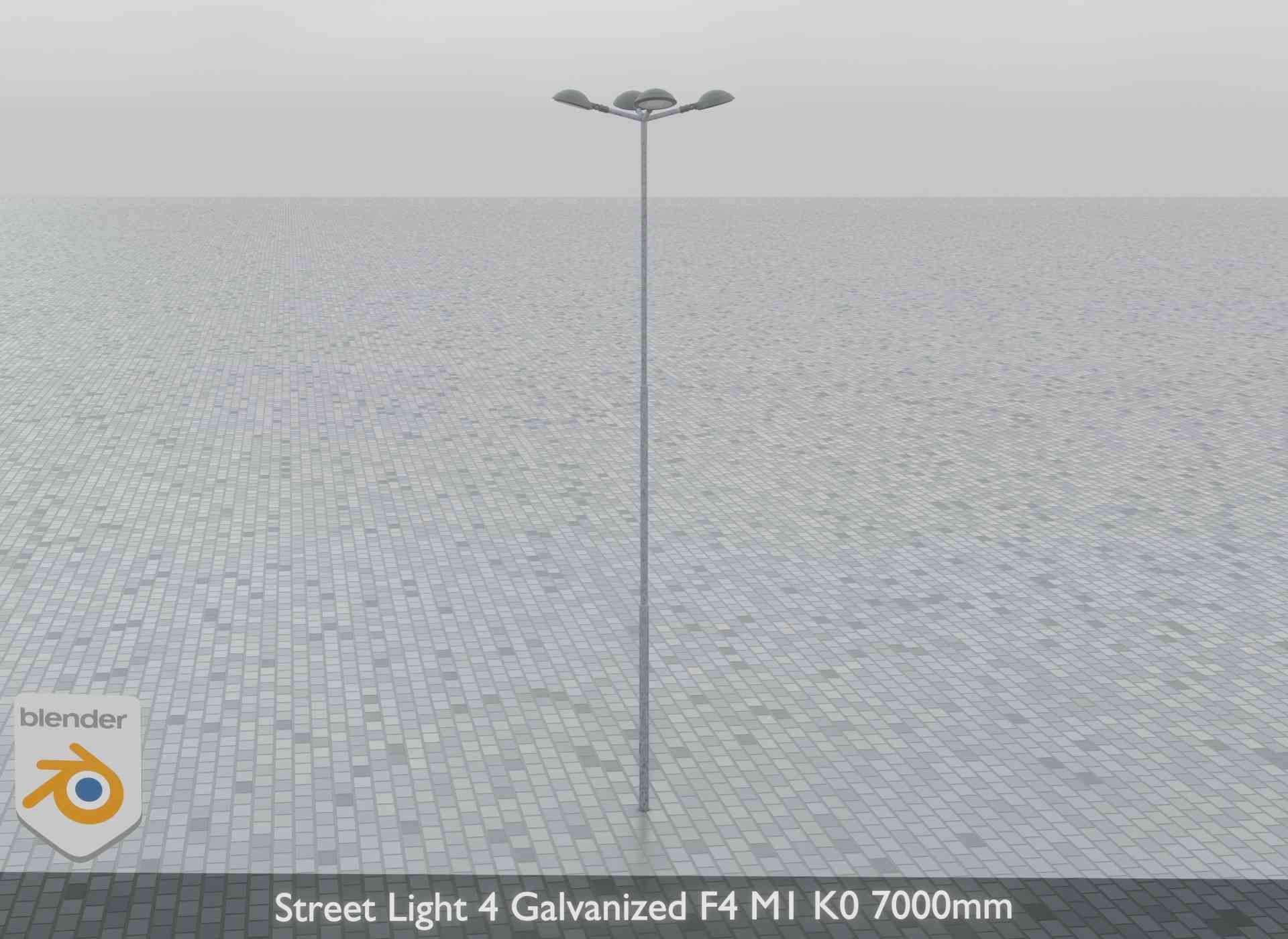 Street Light 4 Galvanized F4 M1 K0 7000mm Low-poly 3D model_9