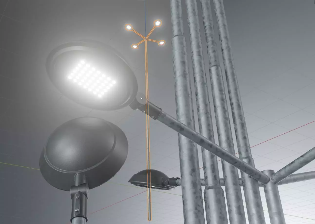 Street Light 4 Galvanized F4 M1 K0 10000mm Low-poly 3D model_0