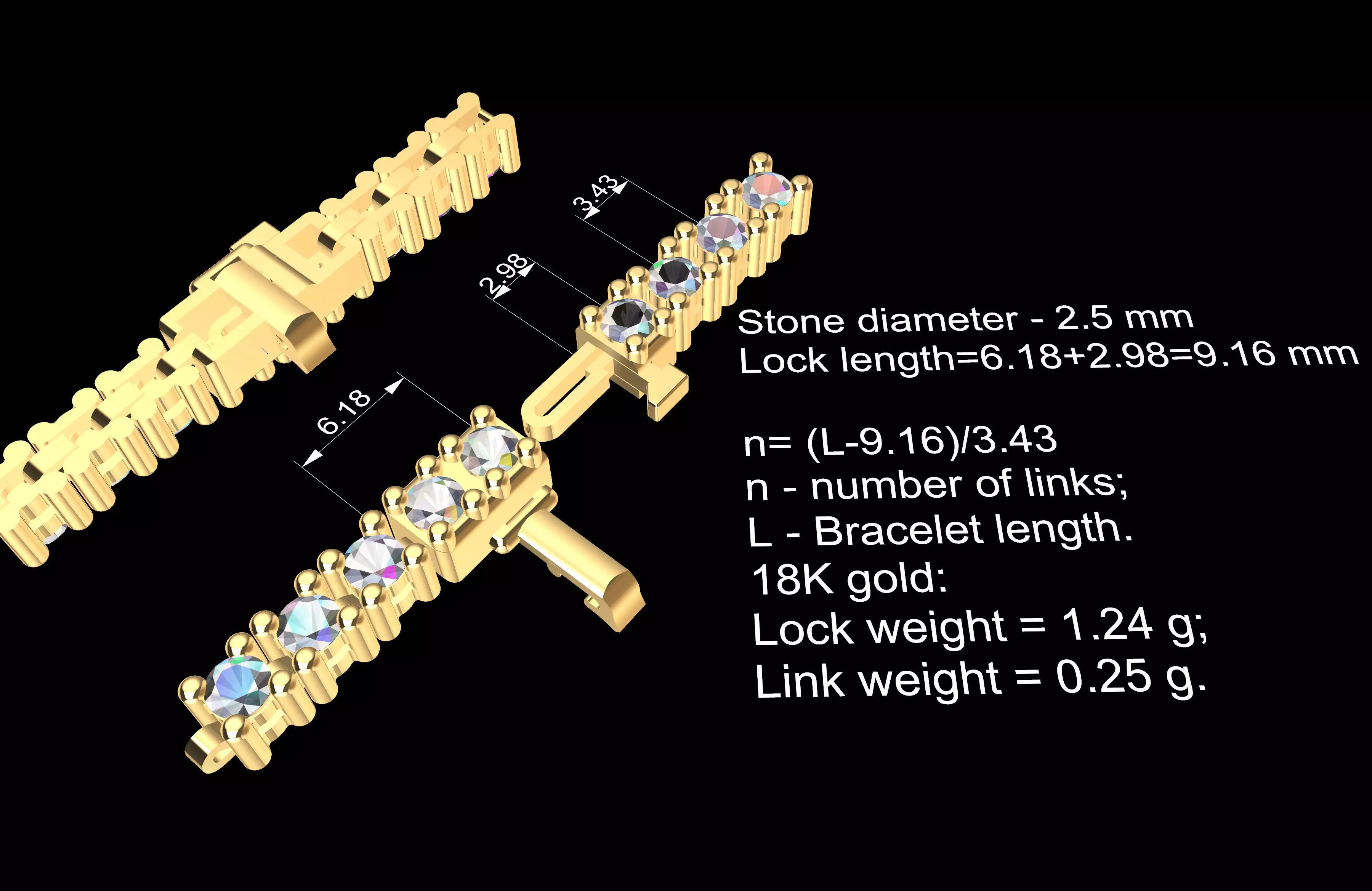 Stylish Tennis Bracelet 5 from 6  3D print model_0