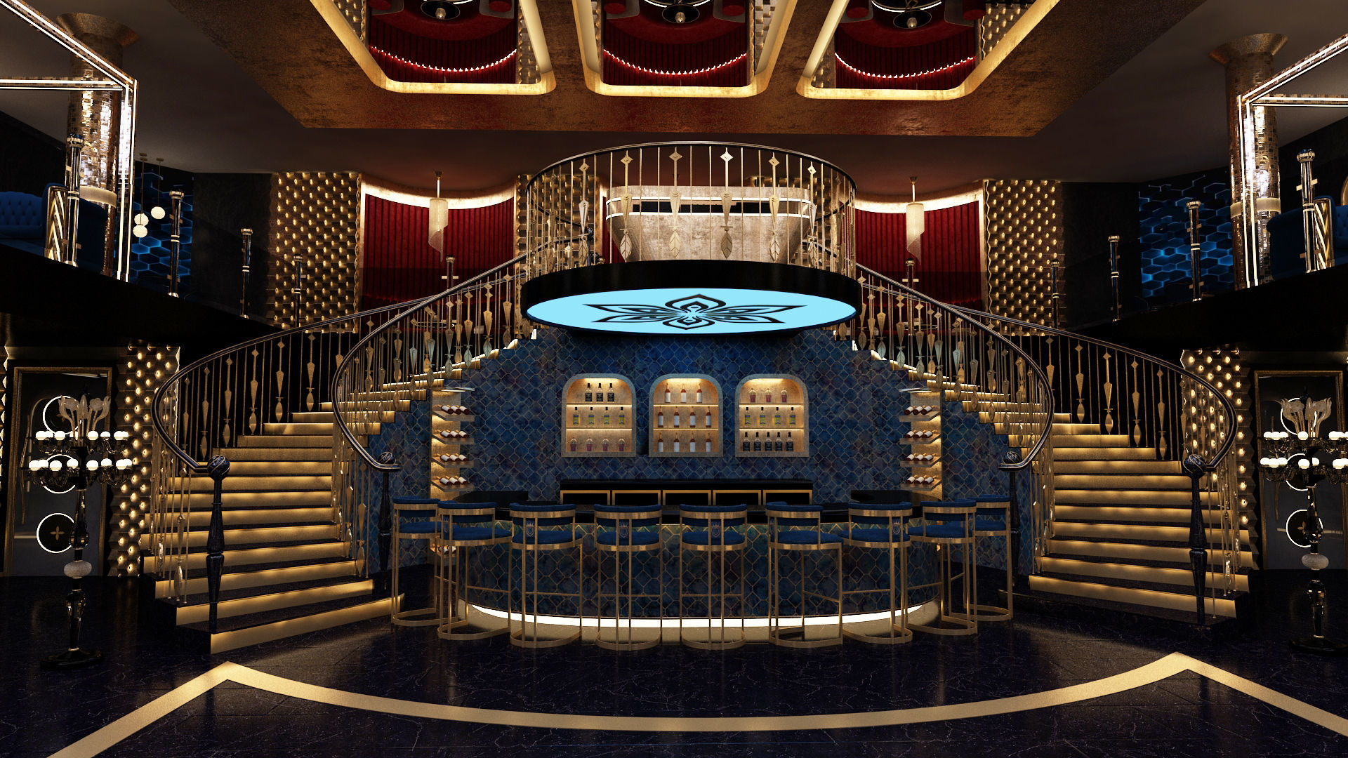 Luxury nightclub bar interior design 3D model_3