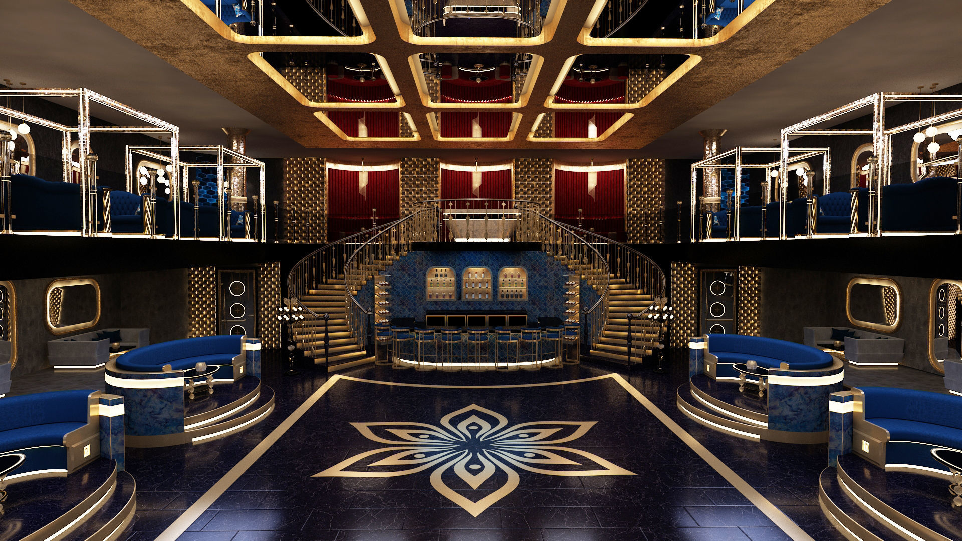 Luxury nightclub bar interior design 3D model_2