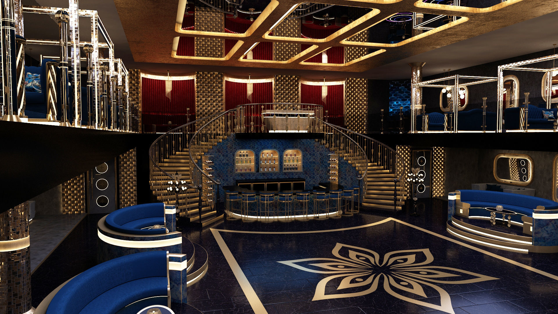 Luxury nightclub bar interior design 3D model_1