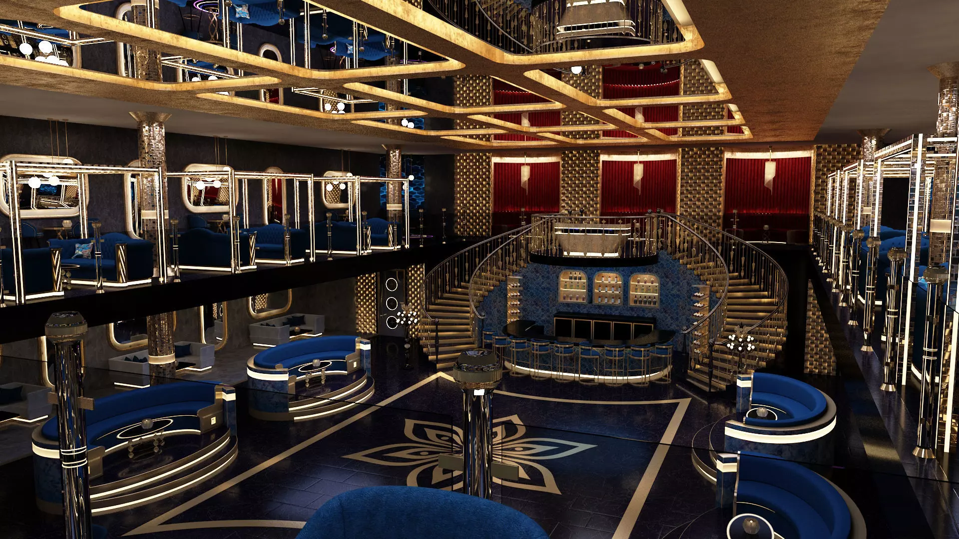 Luxury nightclub bar interior design 3D model_0