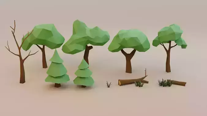 Lowpoly 3D Tree set