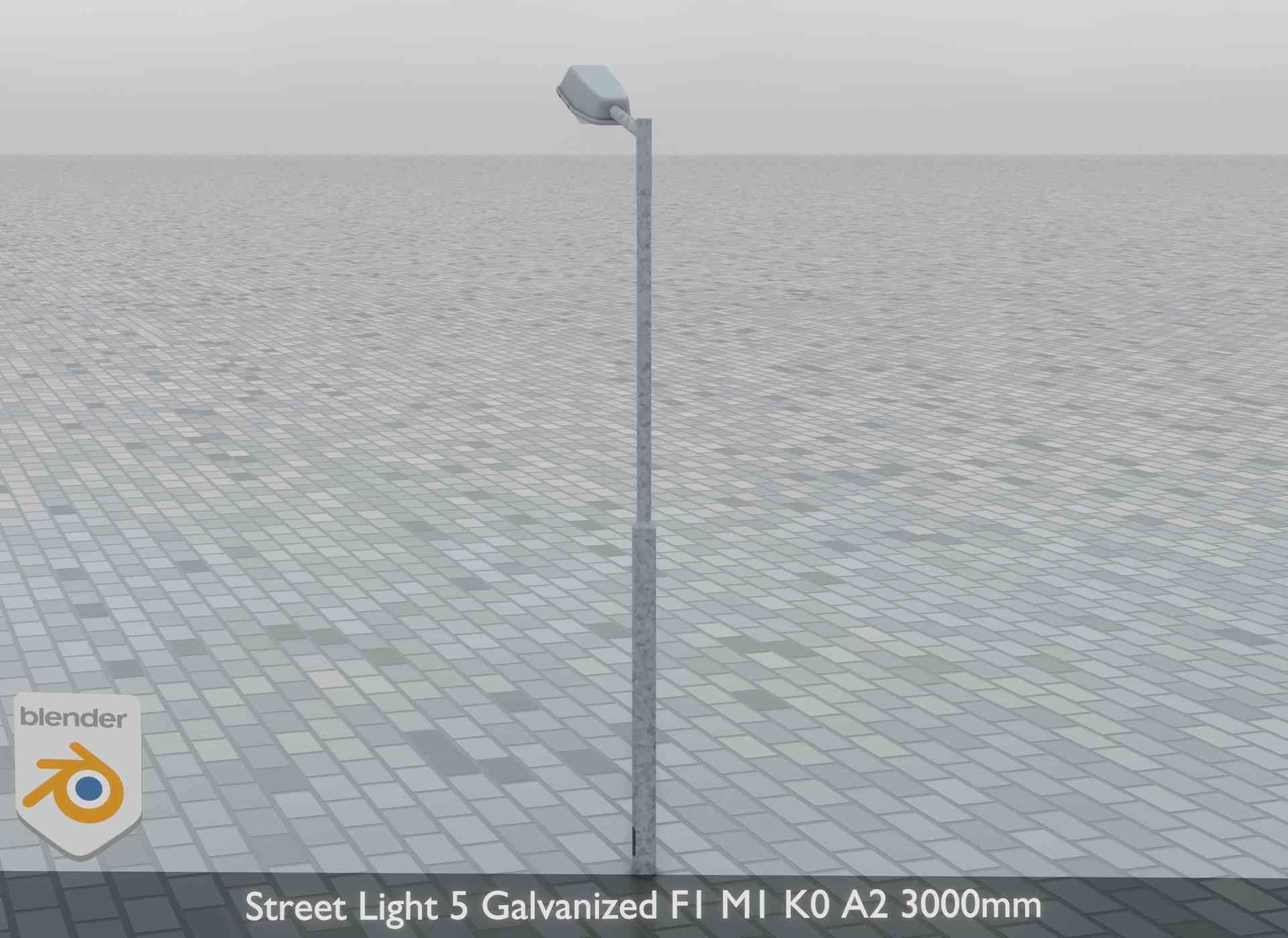 Street Light 5 Galvanized F1 M1 K0 A2 3000mm Low-poly 3D model_5