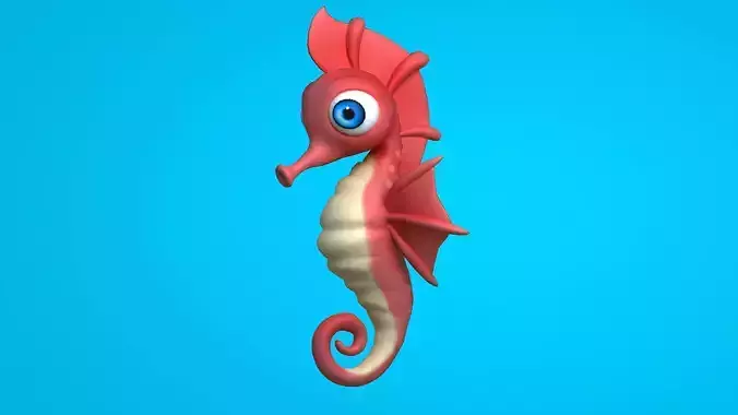 Beautiful cartoon seahorse 3D model