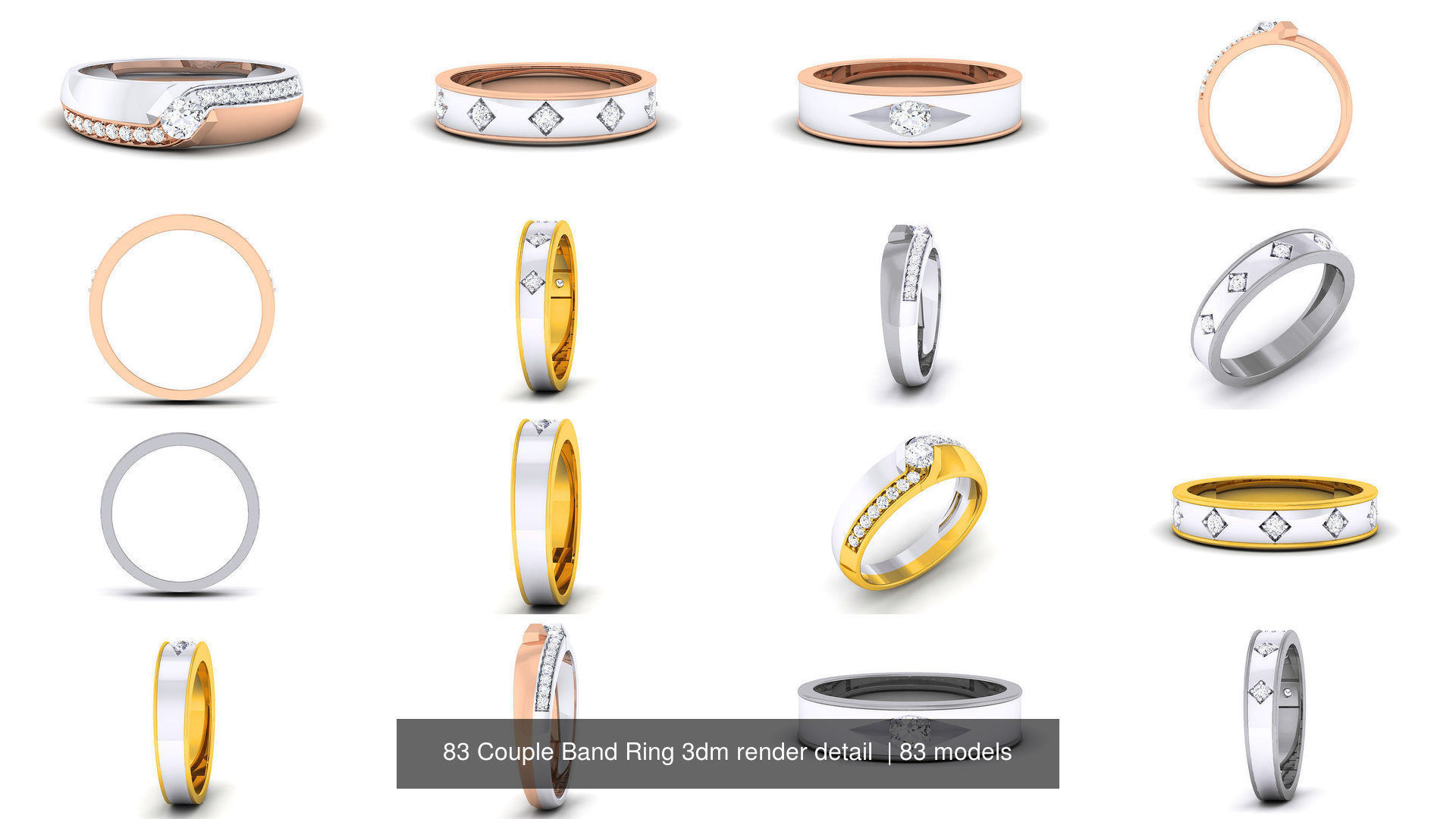 83 Couple Band Ring 3dm render detail  3D Model Collection_9