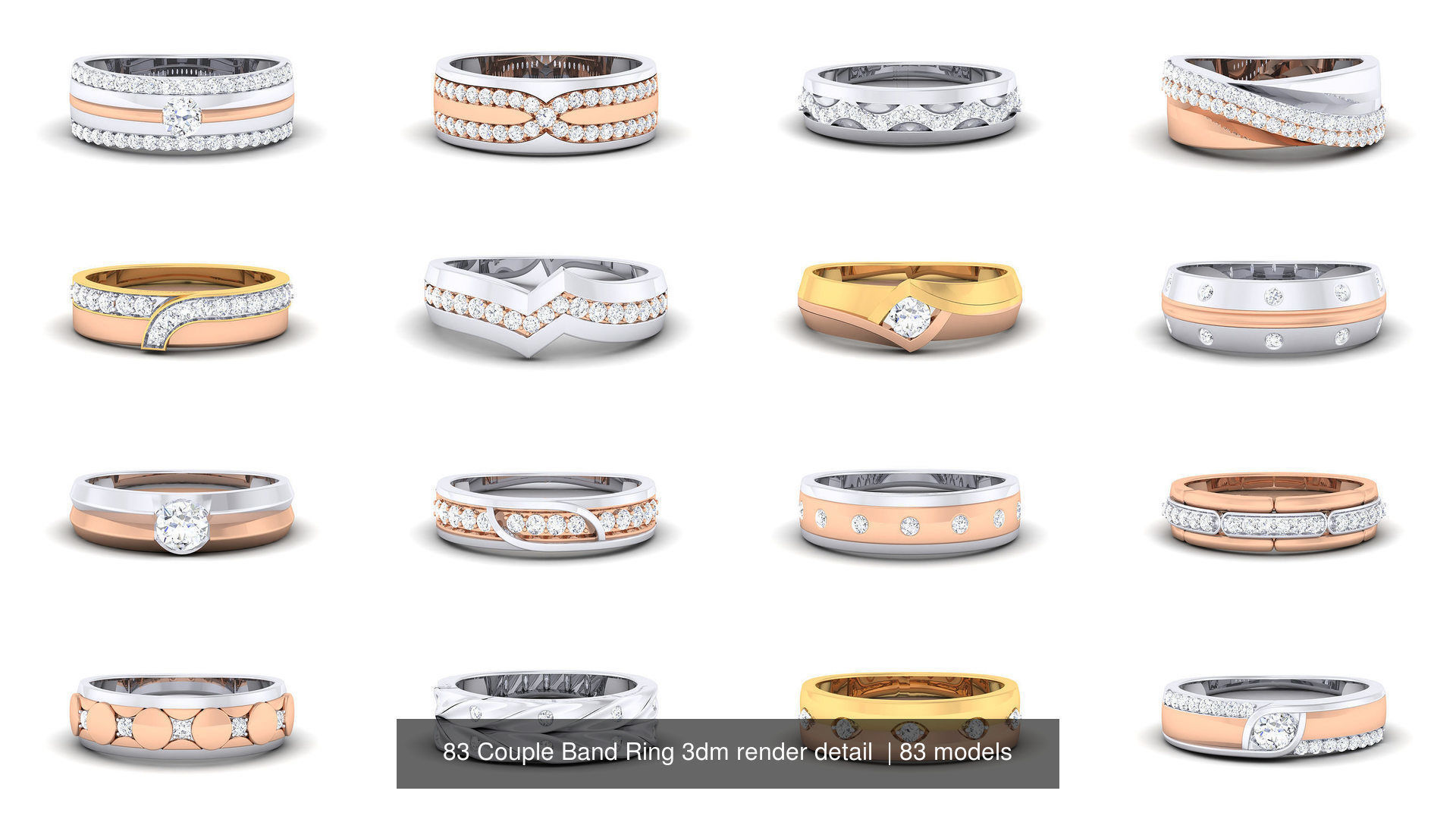 83 Couple Band Ring 3dm render detail  3D Model Collection_4