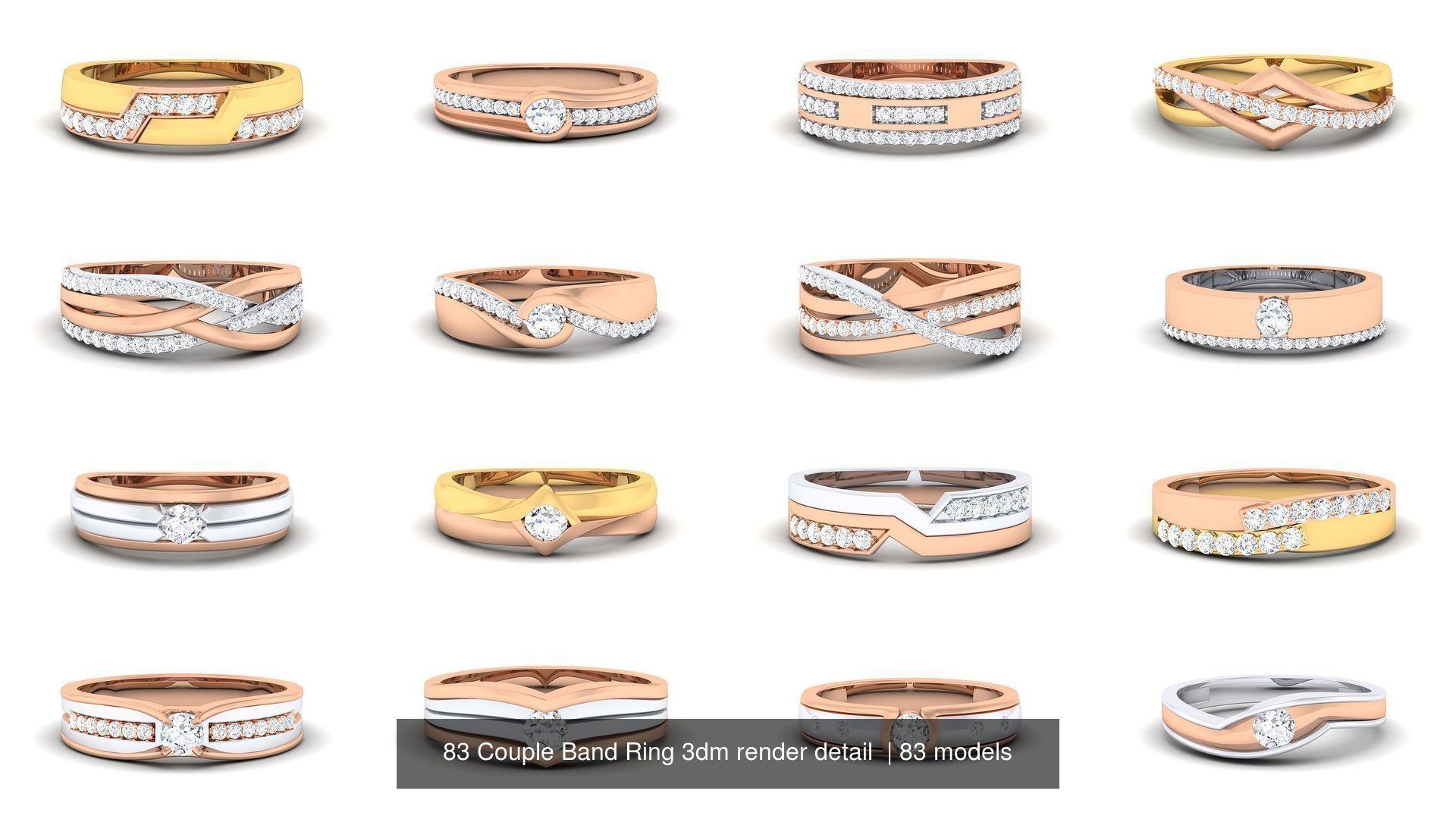 83 Couple Band Ring 3dm render detail  3D Model Collection_8