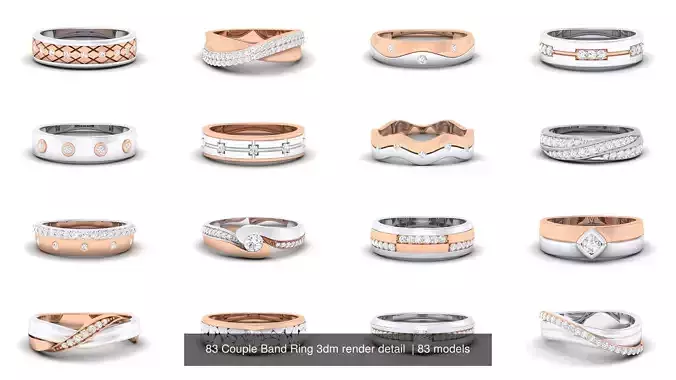 83 Couple Band Ring 3dm render detail  3D Model Collection
