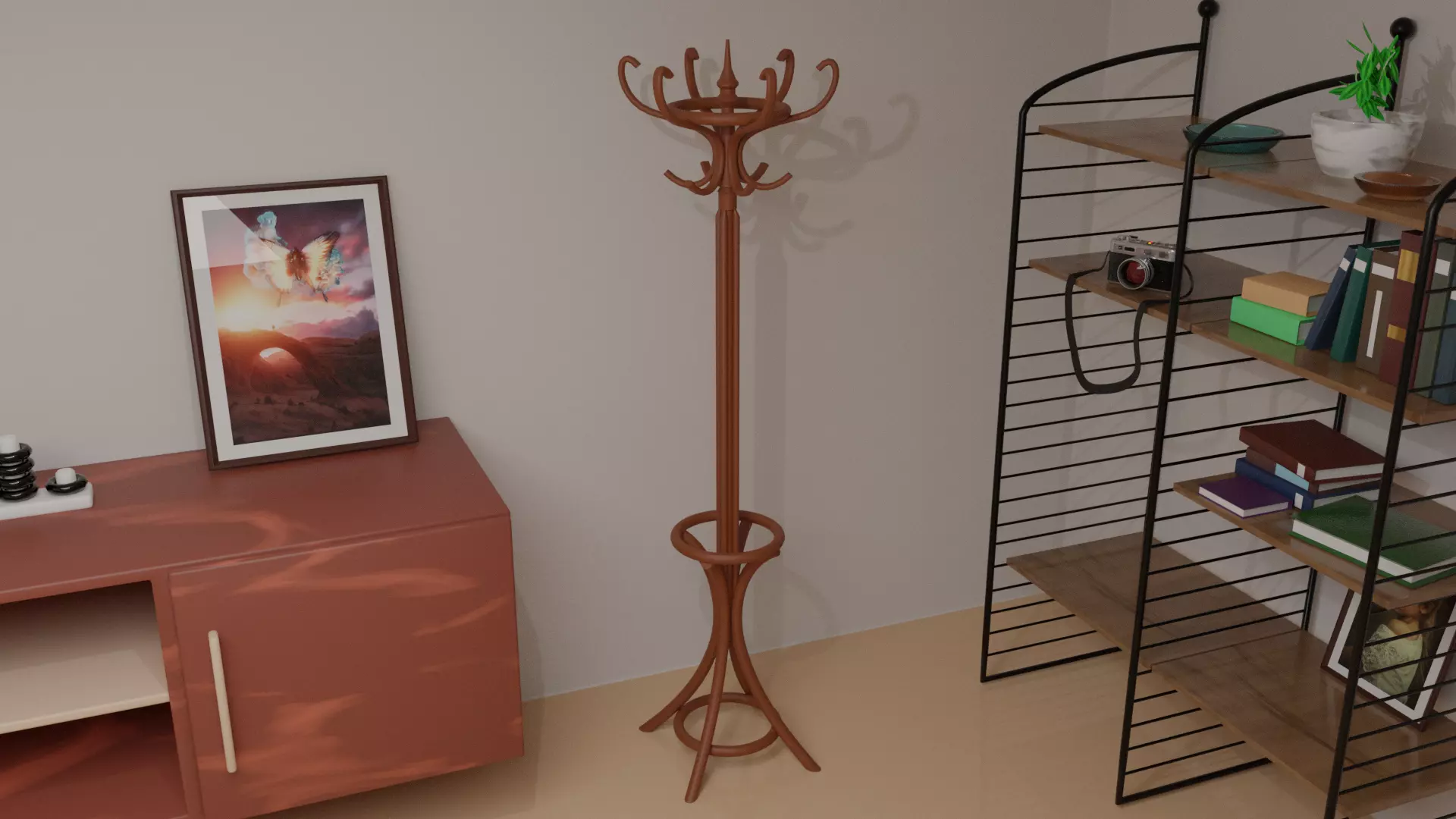 Wooden Clothes Rack 3D print model_0