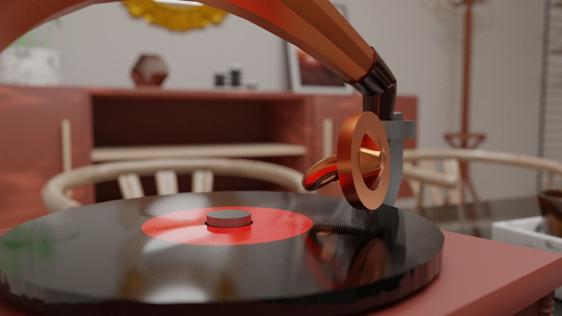 Vintage Gramaphone Realistic Model Low-poly 3D model_3