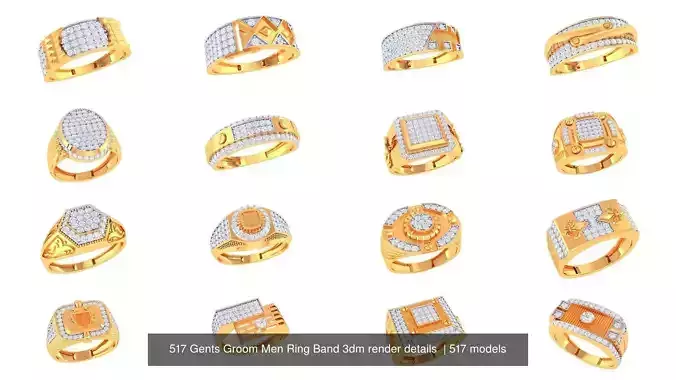 517 Gents Groom Men Ring Band 3dm render details  3D Model Collection