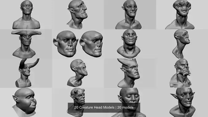 20 Creature Head Models 3D Model Collection